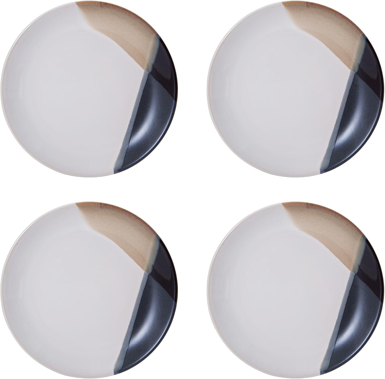Mikasa Gourmet Basics Caden 16-Piece Stoneware Dinnerware Set, Service for 4, White Glossy Center with Black and Tan Two-Tone Reactive Glaze, Dishwasher and Microwave Safe
