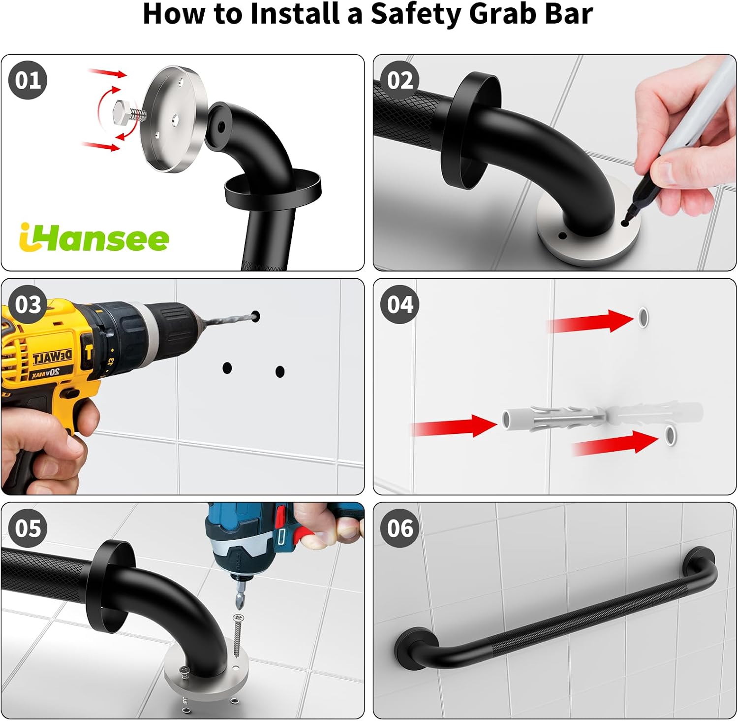 Brushed Nickel Grab Bars 18" 32" 36" 42" Bundle - 1.25" Diameter | 4 Pack Commercial Grab Bar, Anti-Slip Safety Shower Handrail, Toilet Handicap Bar, Stainless Steel Bathroom Handle for Senior