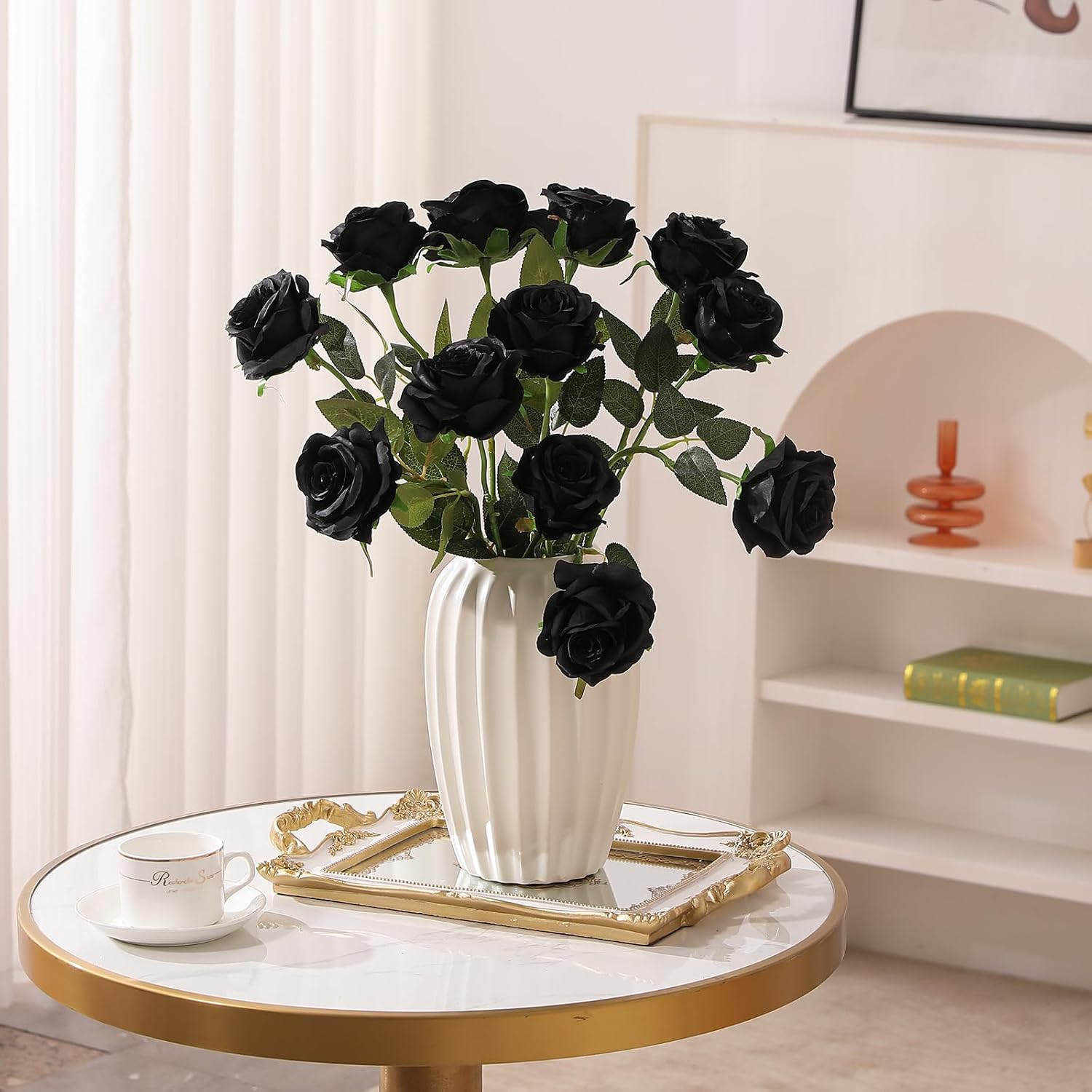 Hawesome 12PCS Artificial Silk Flowers Realistic Roses Bouquet Long Stem for Home Wedding Decoration Party (Yellow, 6 Flowers 6 Buds)