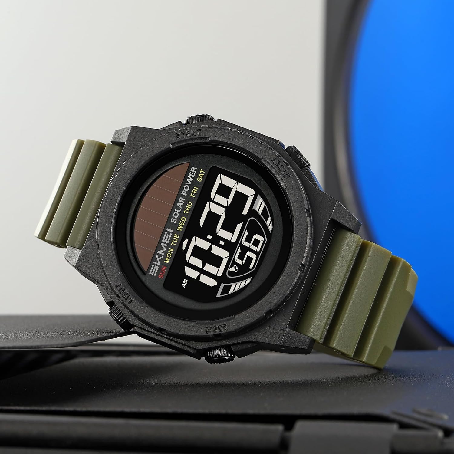 MASTOP Solar Powered Energy Watch for Men Military Digital Multifunctional Led Luminous Indication 2 Time Zone 50m Waterproof Watch Reloj Solar para Hombre