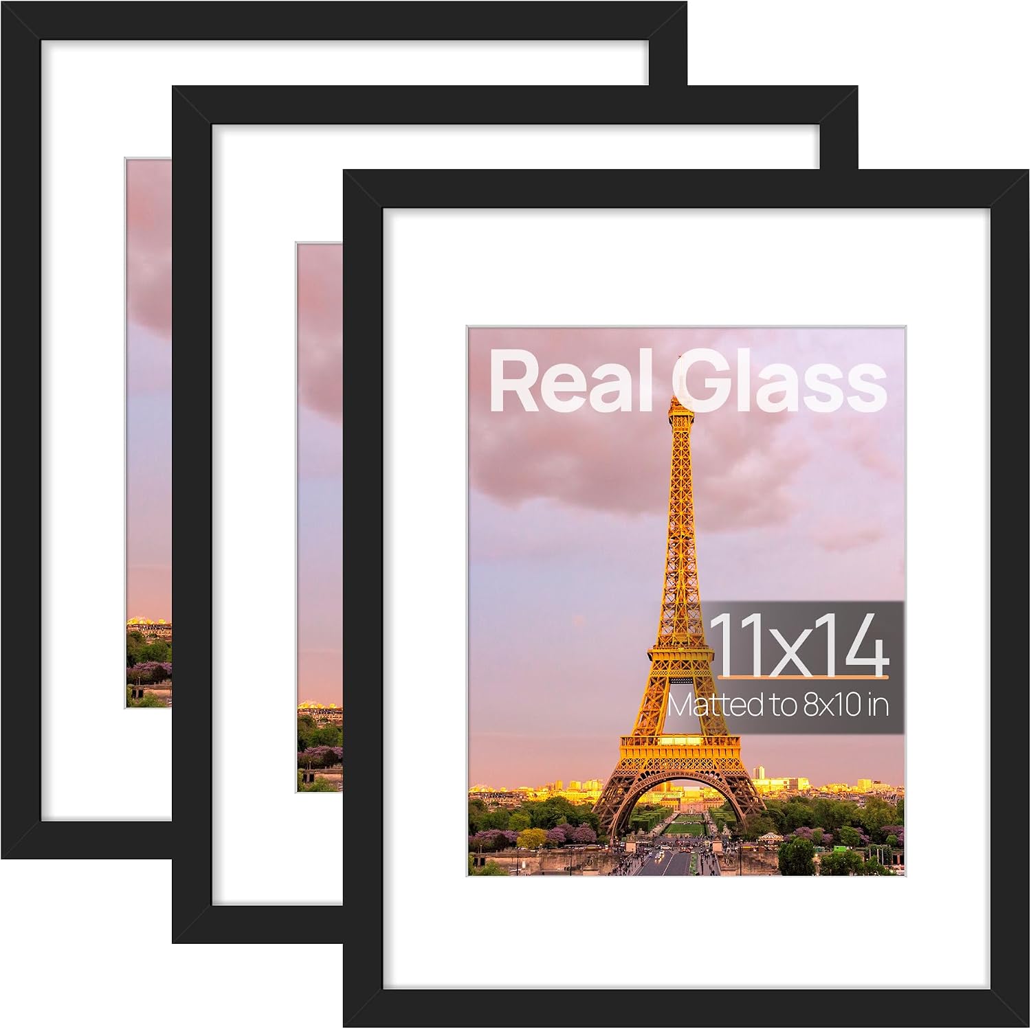 upsimples 12x12 Picture Frame, Gallery Glass Poster Frames Set of 3, Black