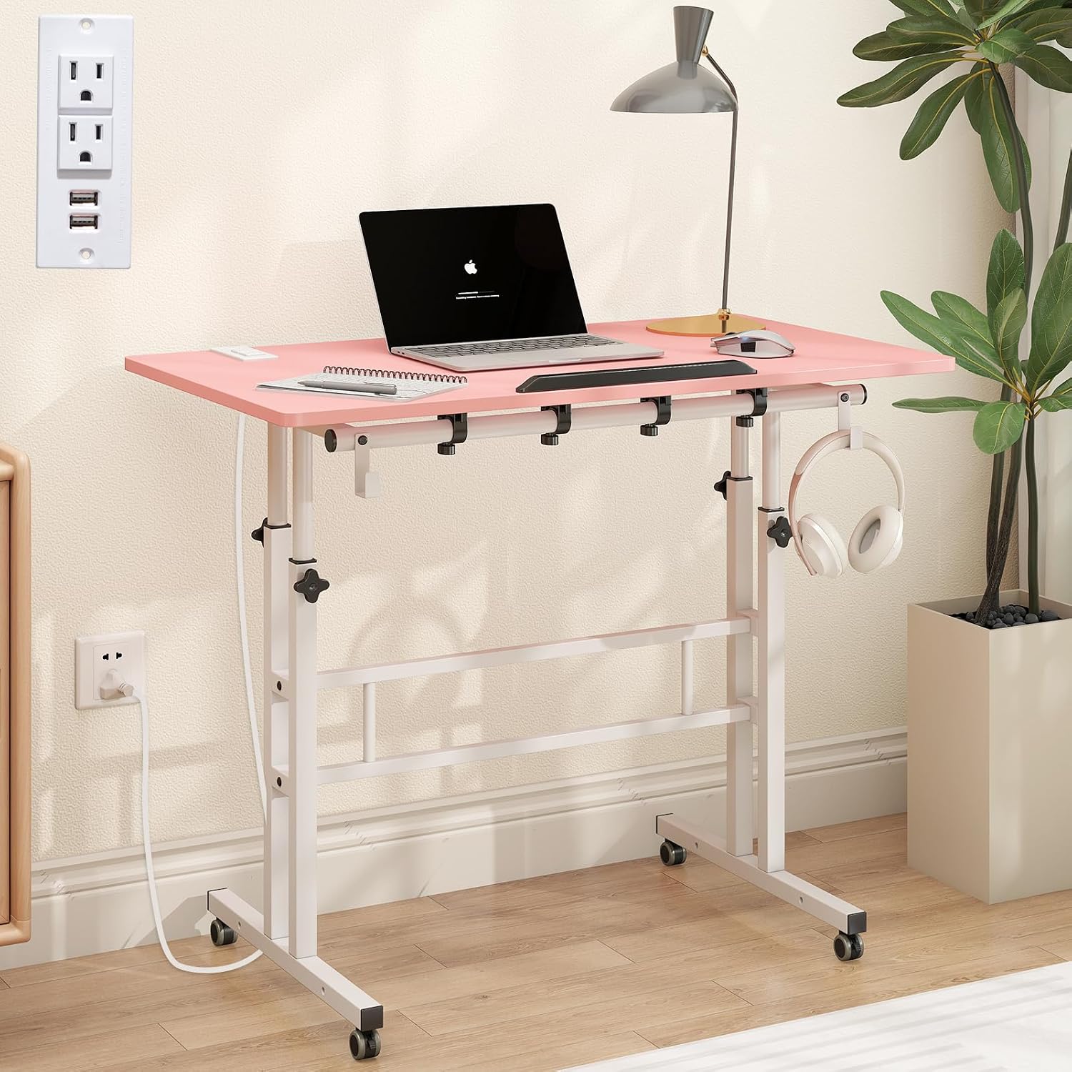 SIDUCAL Mobile Standing Desk, Portable Stand Up, Small Adjustable Converter with Wheels Home Office Workstation, Rolling Desk Laptop Cart for Standing or Sitting, Black