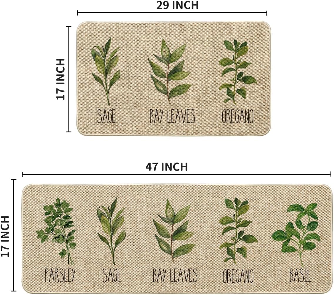 Artoid Mode Parsley Sage Oregano Basil Bay Leaves Decorative Kitchen Mats Set of 2
