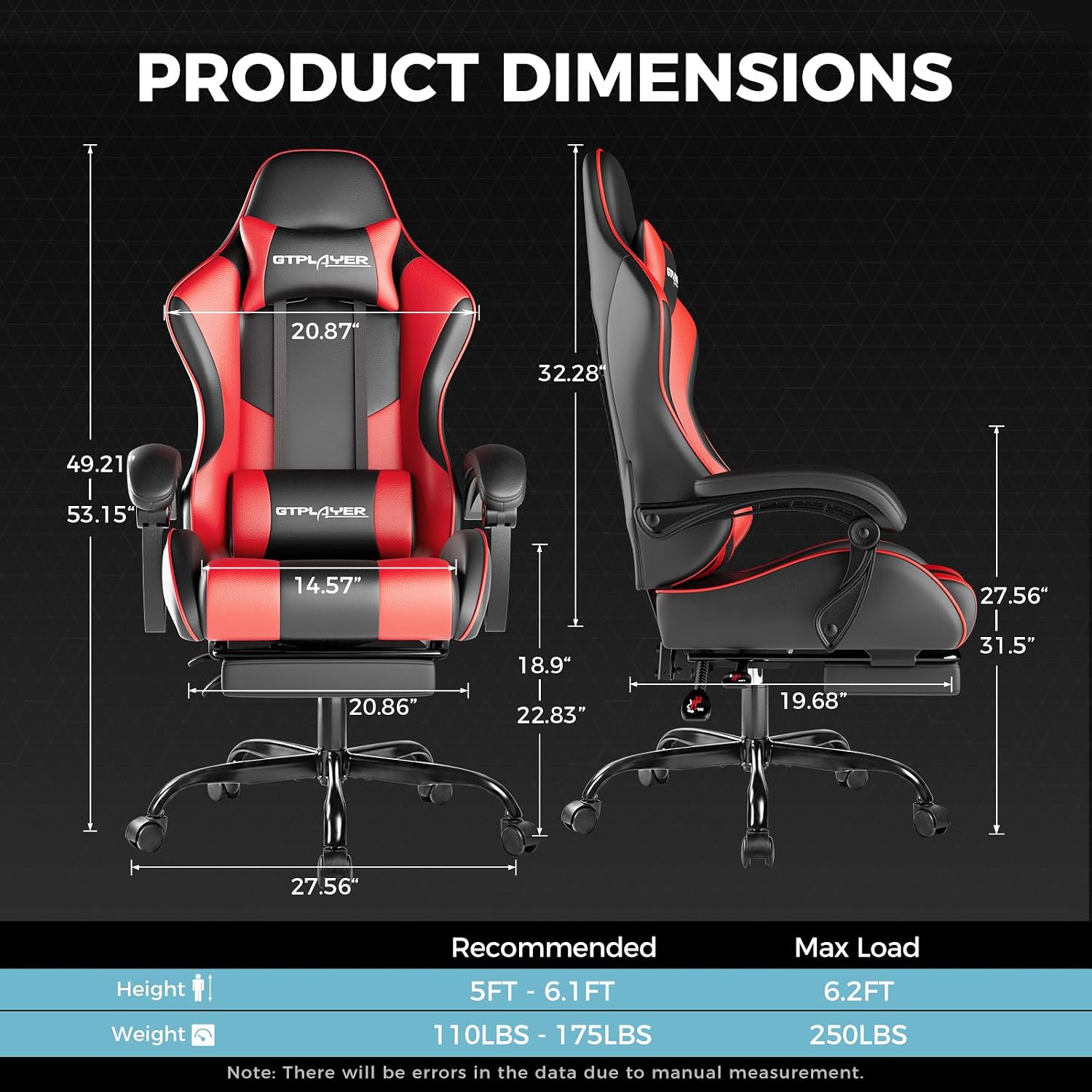 GTPLAYER Gaming Chair, Computer Chair with Footrest and Lumbar Support
