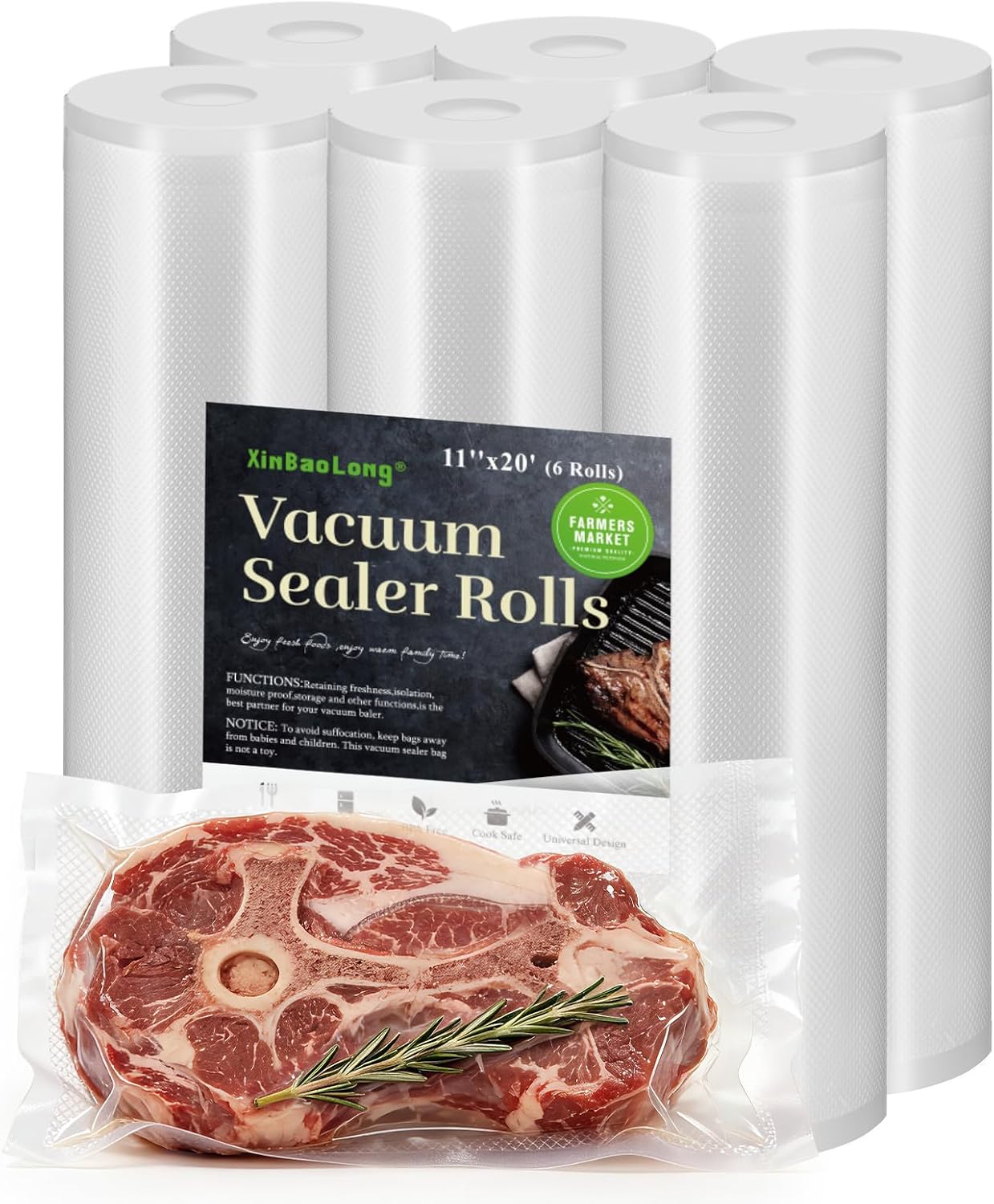 Kitchen Essentials, Vacuum Sealer Bags Rolls, 8in x 20ft, 2 Pack