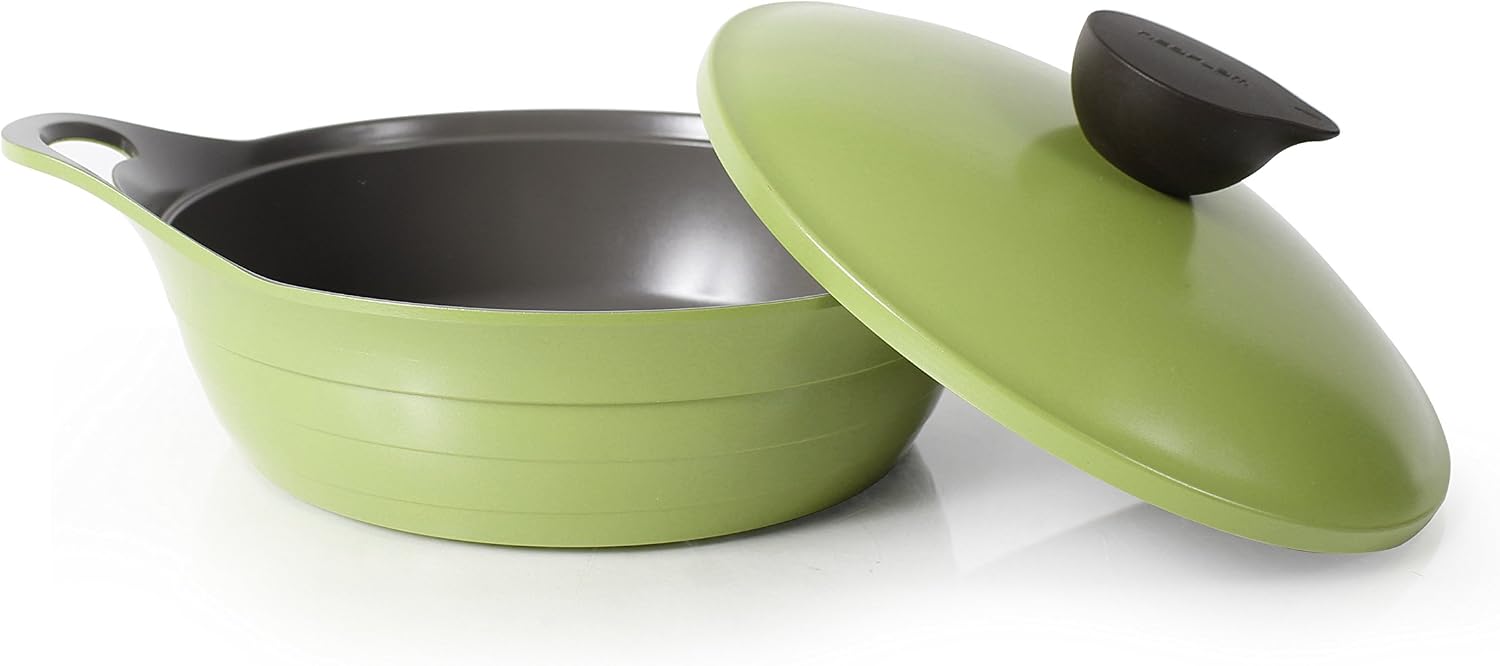 Neoflam Eela 2.5 QT Ceramic Nonstick Low Stockpot with Steam Releasing Lid in Olive Green