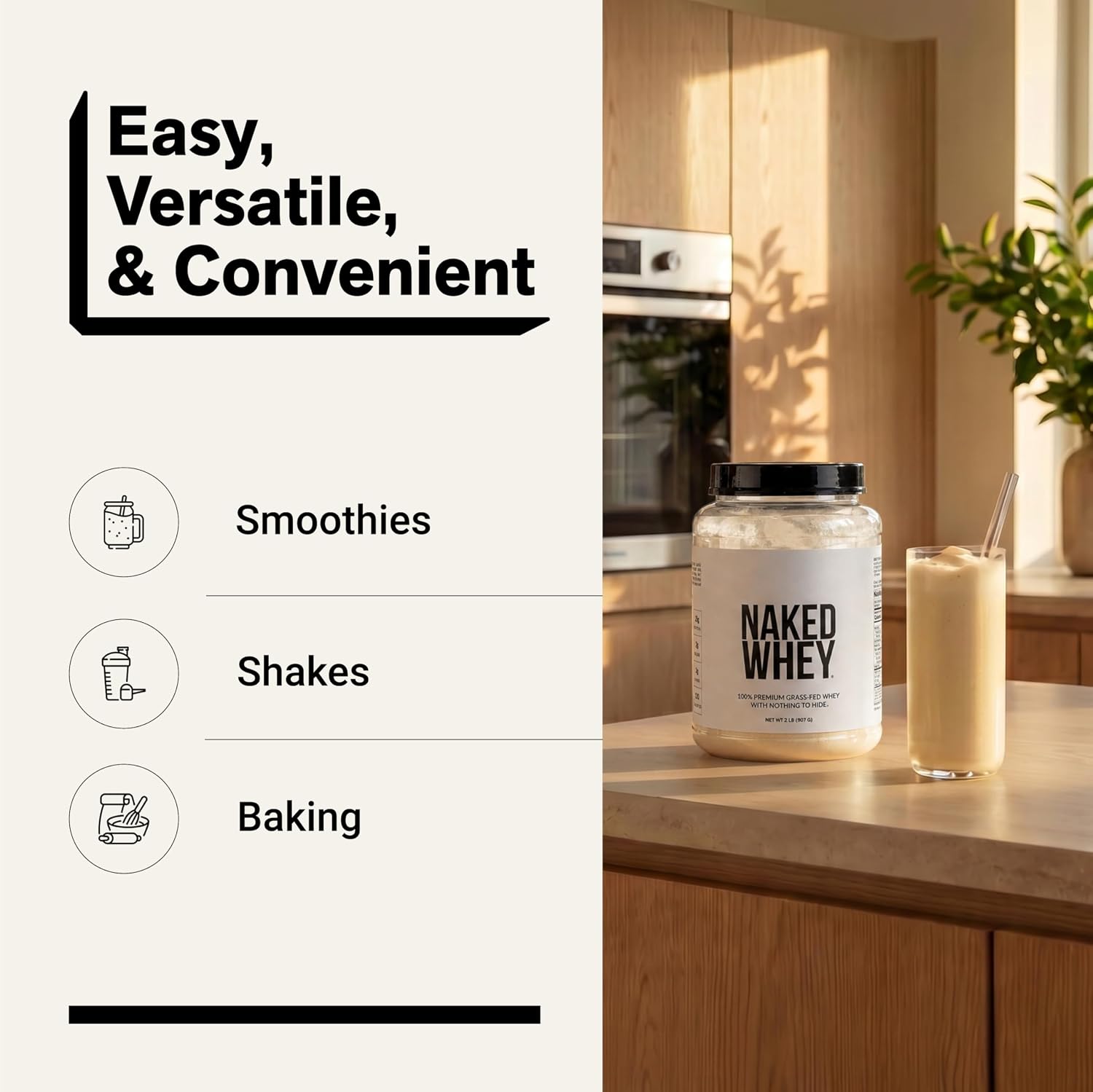 NAKED Whey 5LB 100% Grass Fed Unflavored Whey Protein Powder - Only 1 Ingredient, NSF Certified, Undenatured, Gluten Free, Soy Free, Promote Muscle Growth and Recovery - 76 Servings