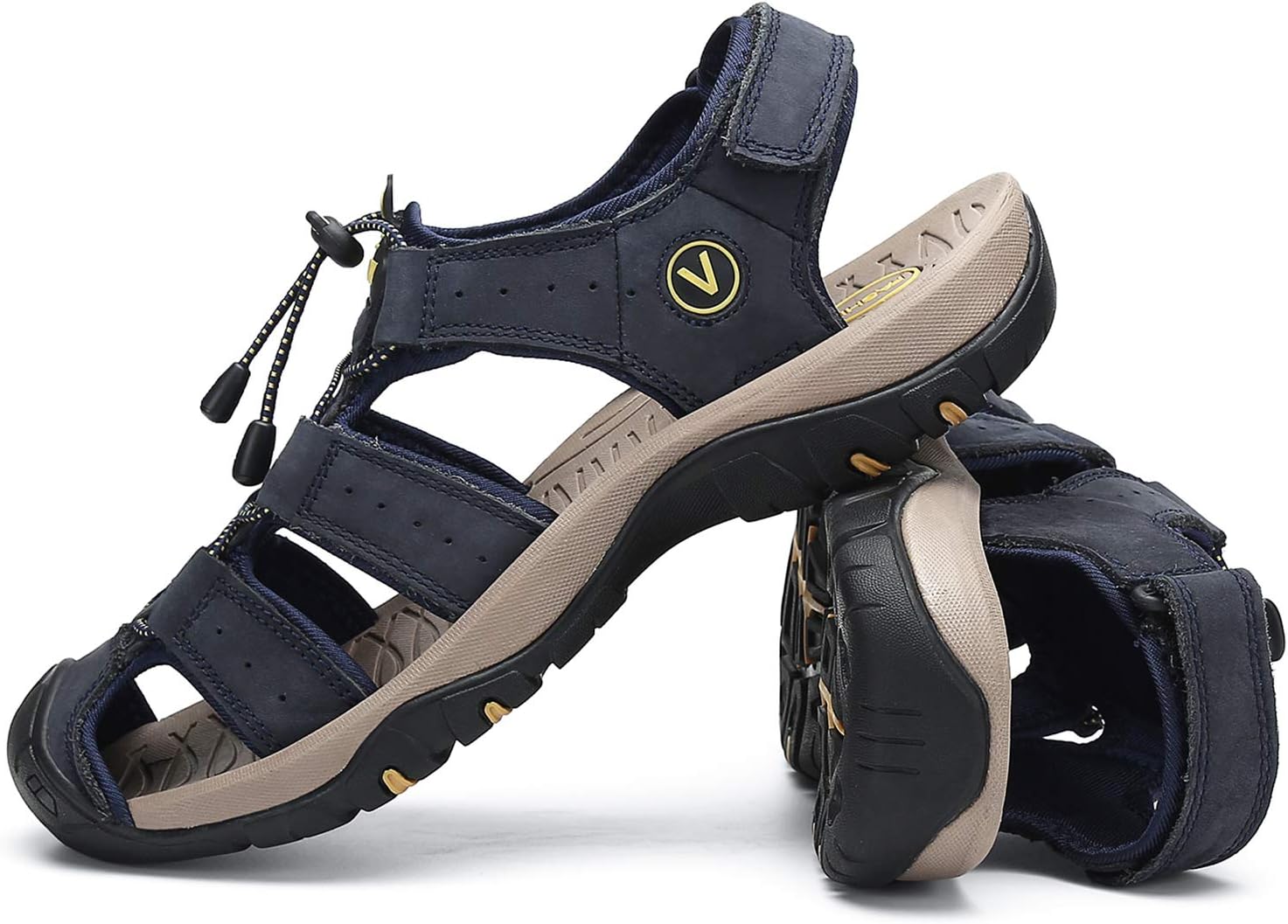 FLARUT Men's Sport Sandals Closed Toe Leather Water Hiking Shoes