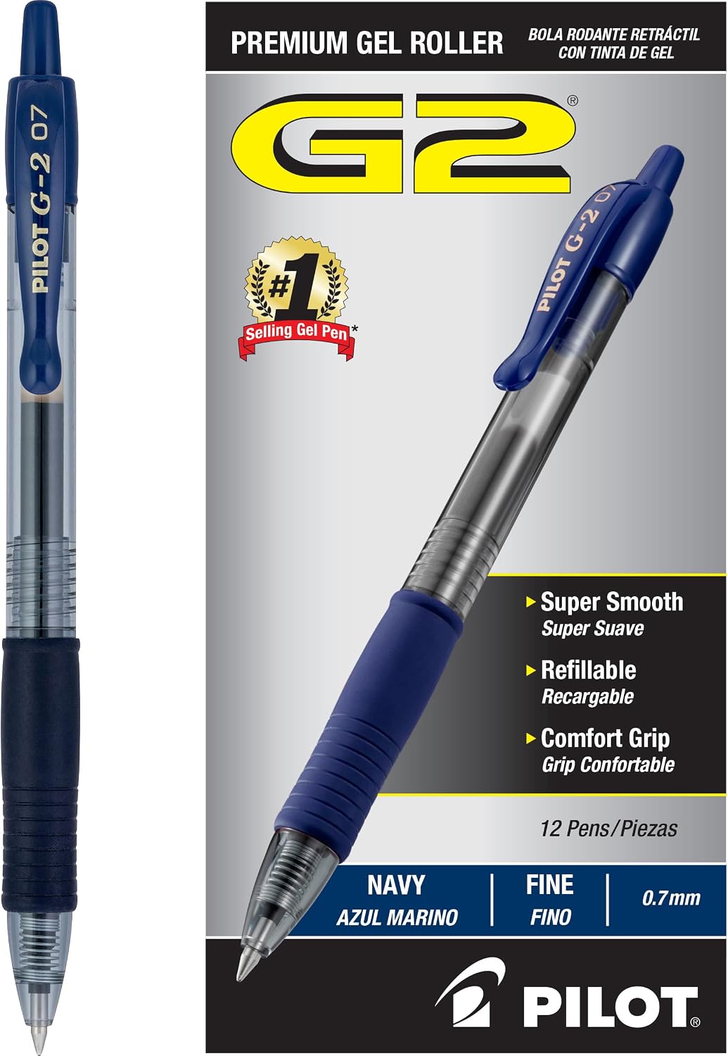 PILOT G2 Pens, 0.7mm, Black Ink, 12-Pack