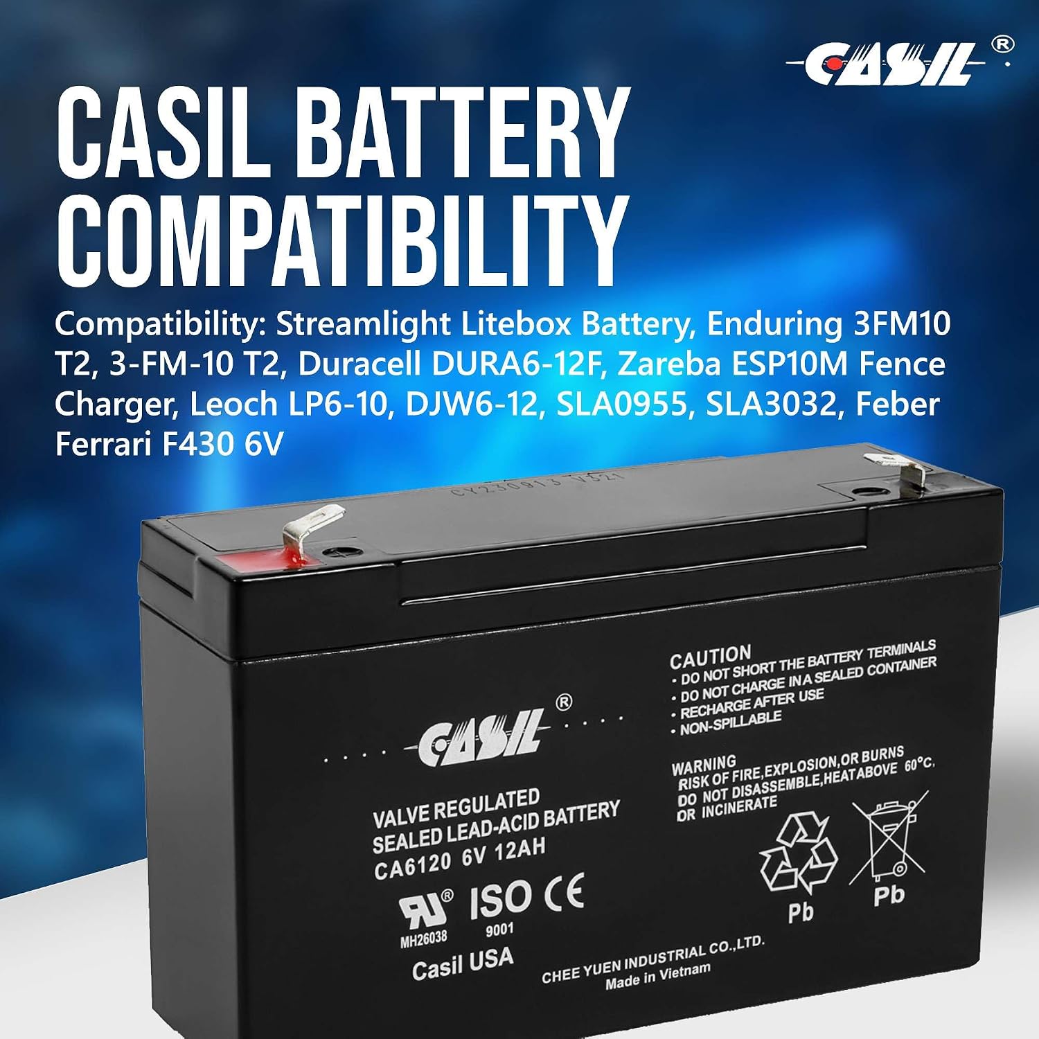 Casil CA6120 6V 12Ah Battery - 12Amp, 6V AGM Deep Cycle Battery, SLA Battery F2, VRLA Replacement, Emergency Light Battery 6V 12Ah - 2 Pack