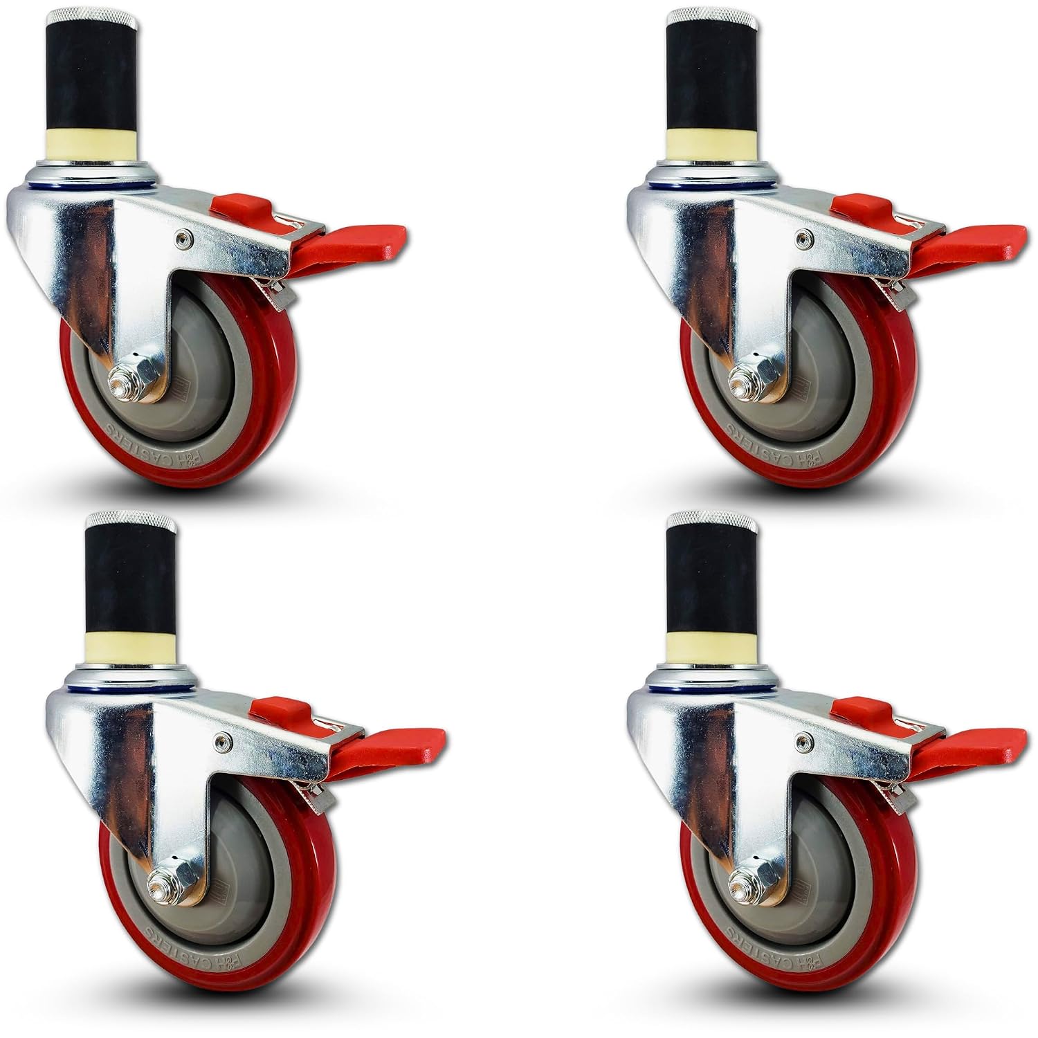 4" NSF Certified Total Locking Caster Wheels (Set of 4) for Stainless Steel Kitchen Prep Tables – Commercial Grade, Fits 1-1/2" ID Tubing