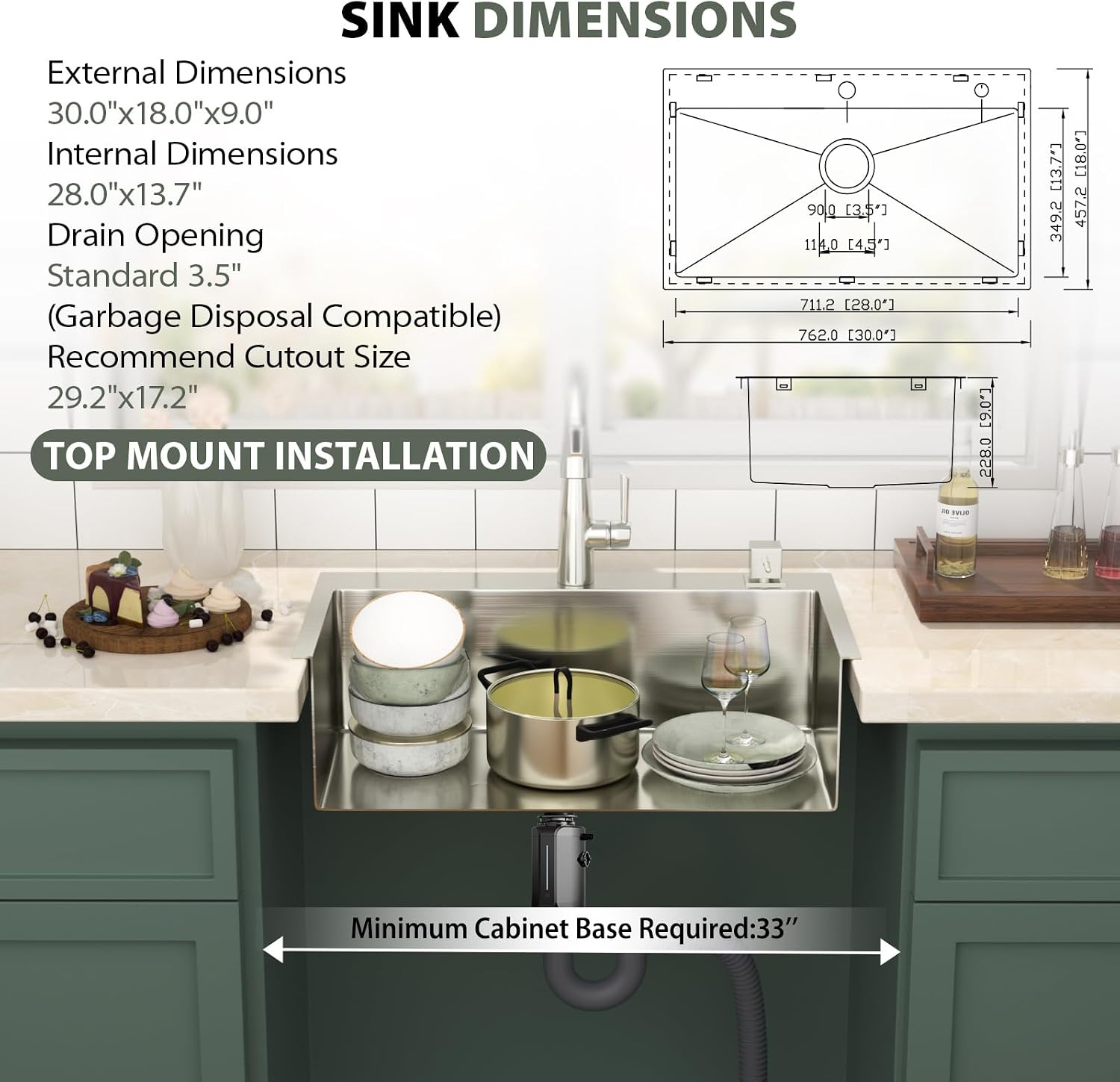 Mocoloo 13 Inch Drop in Bar Sink - 13" x 15" Small Kitchen Sink T304 Stainless Steel Handmade Single Bowl Round Corner Topmount Wet Bar Sink for