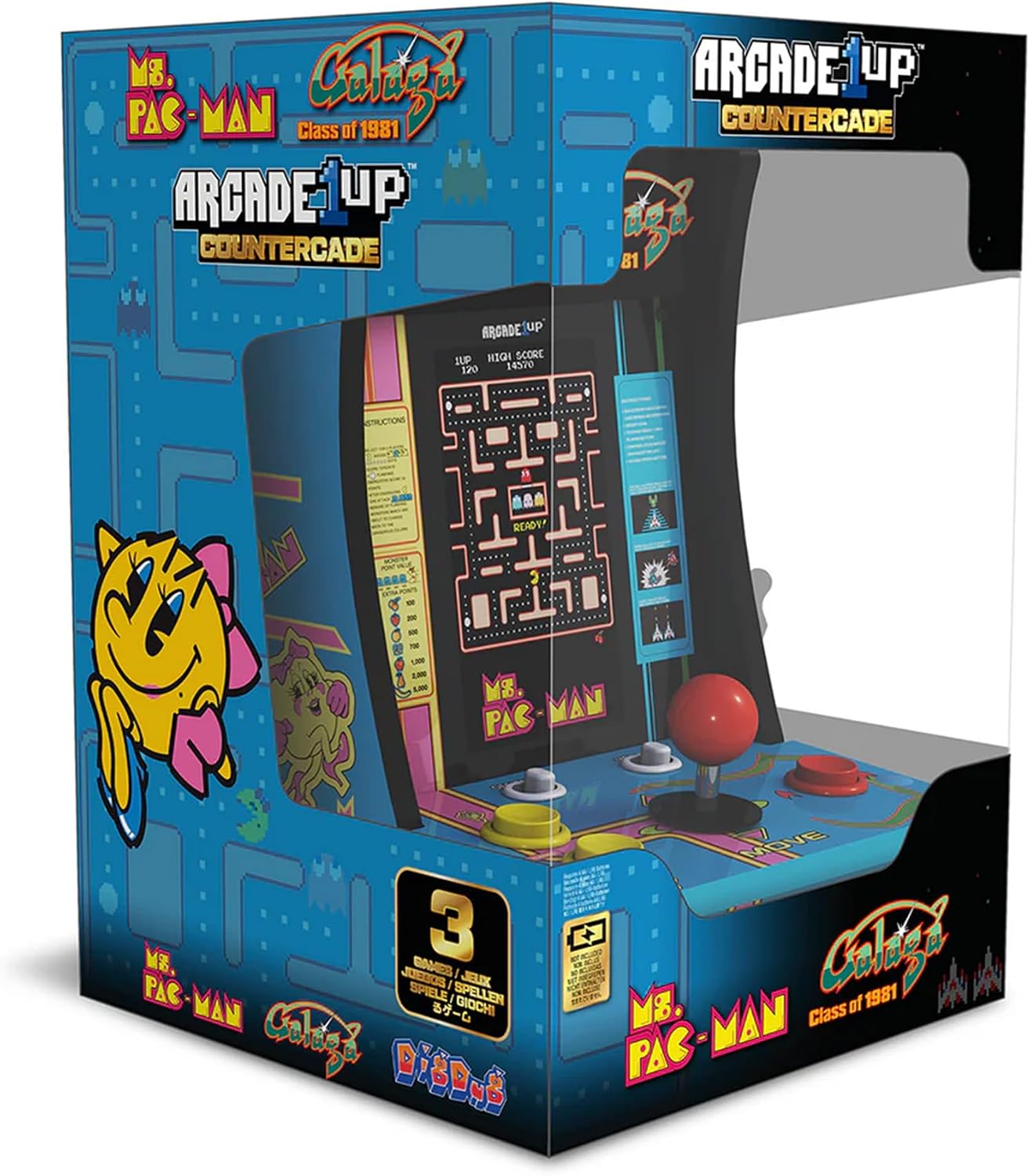Arcade1Up Ms. Pac-Man Class of '81 Countercade, 3 Retro Games | Countertop Arcade Machine with 7-Inch LCD Screen and Real Feel Joysticks and Buttons