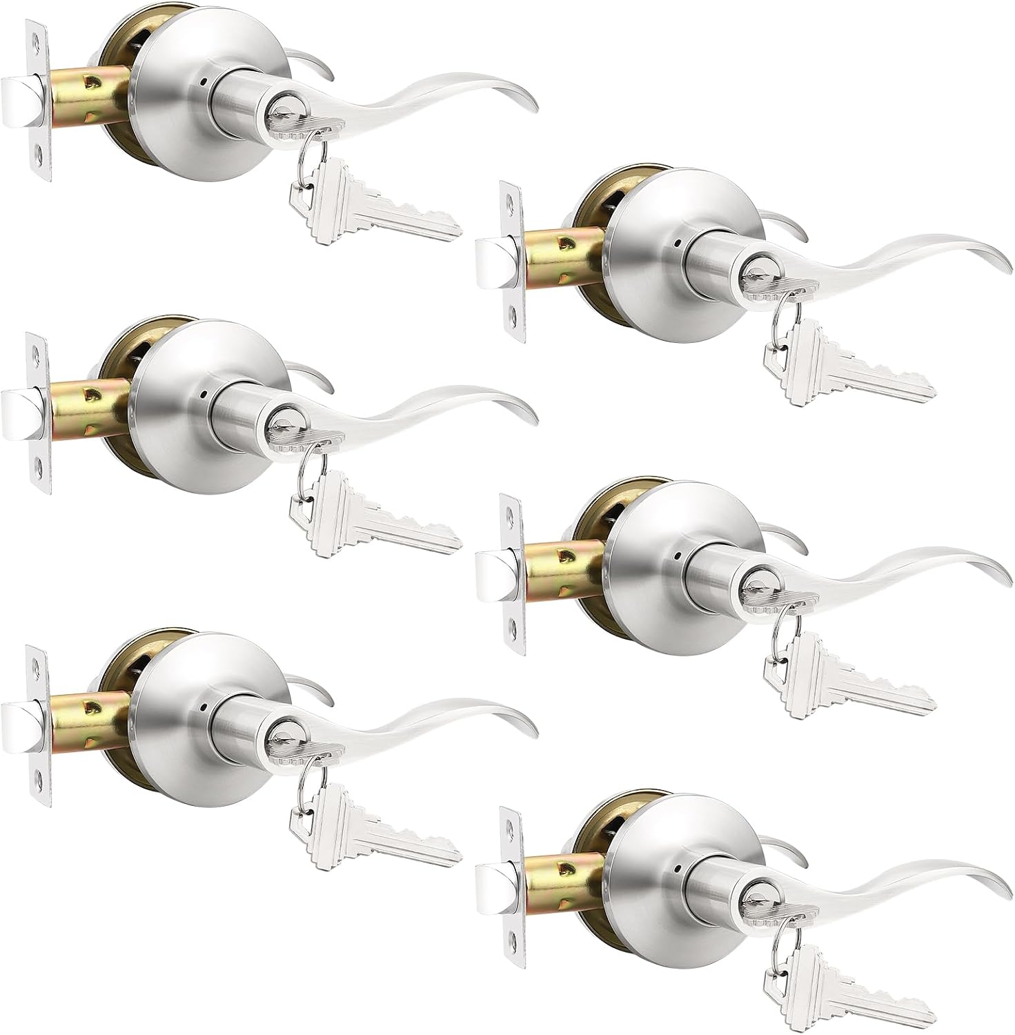 GOBEKOR 1 Pack Privacy Door Levers Brushed Nickel Lever Door Handles Interior for Bedroom and Bathroom Door Locks Wave Door Handles