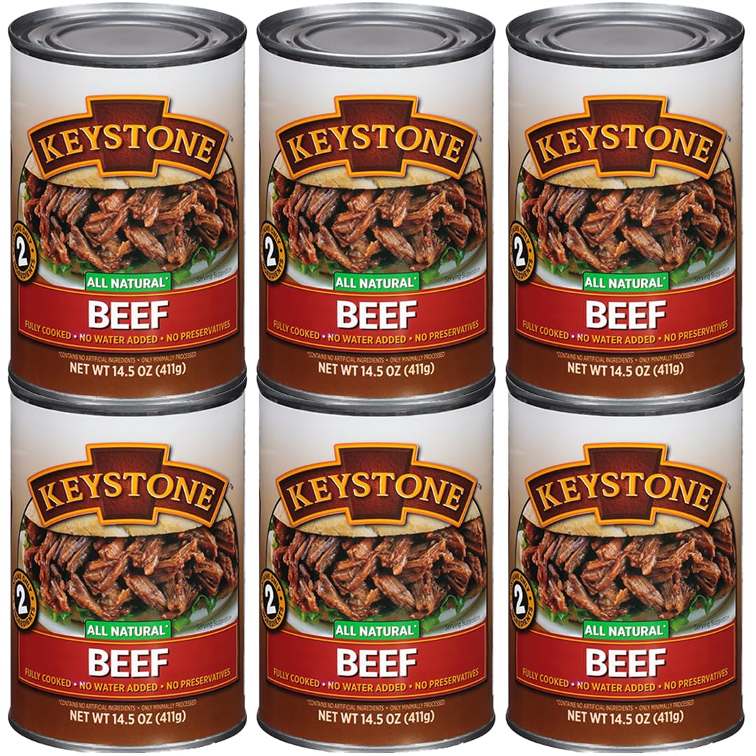 Keystone Meats All Natural Heat and Serve Ground Beef 14 Oz Fully Cooked Canned Meat Shelf Stable Emergency Survival Canned Food Ready to Eat No Preservatives Gluten Free Made in USA Pack of 2