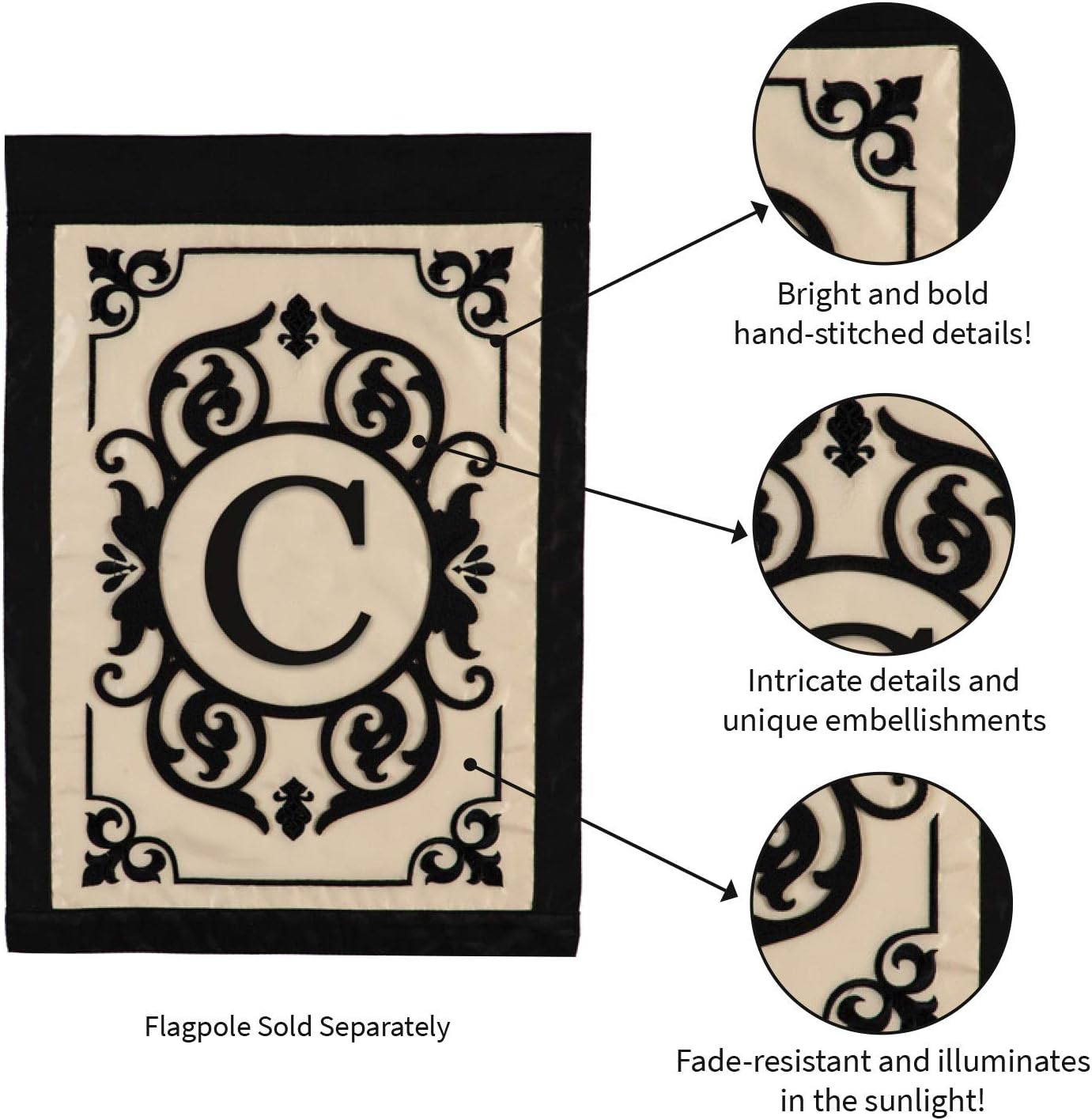 Cambridge Monogram Garden Applique Flag, Letter C - 13 x 1 x 18 Inches