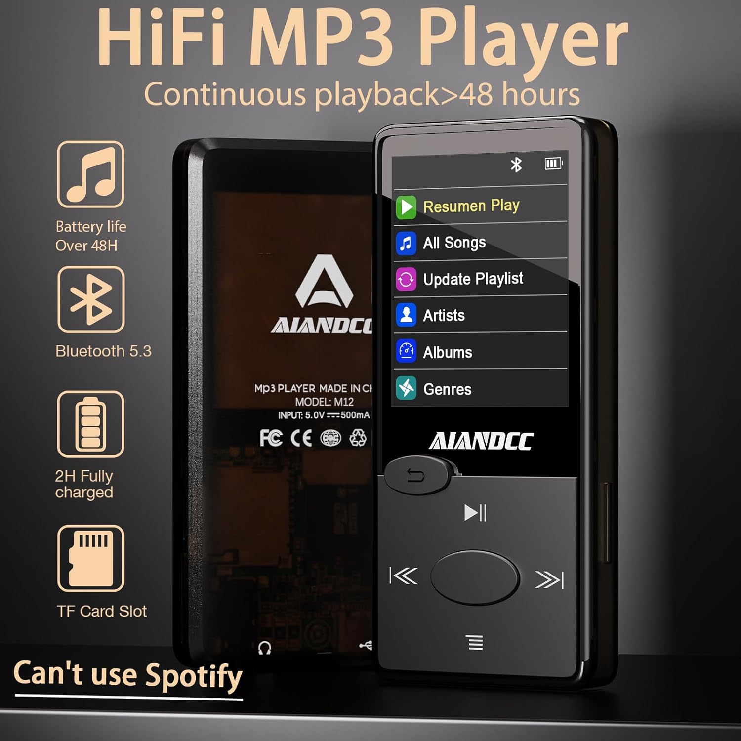 Mp3 Player with Bluetooth 5.3 HiFi Sound, Mp3 Player with FM Radio, Mini Music Player 32GB for Kids Adults, Earphones Included