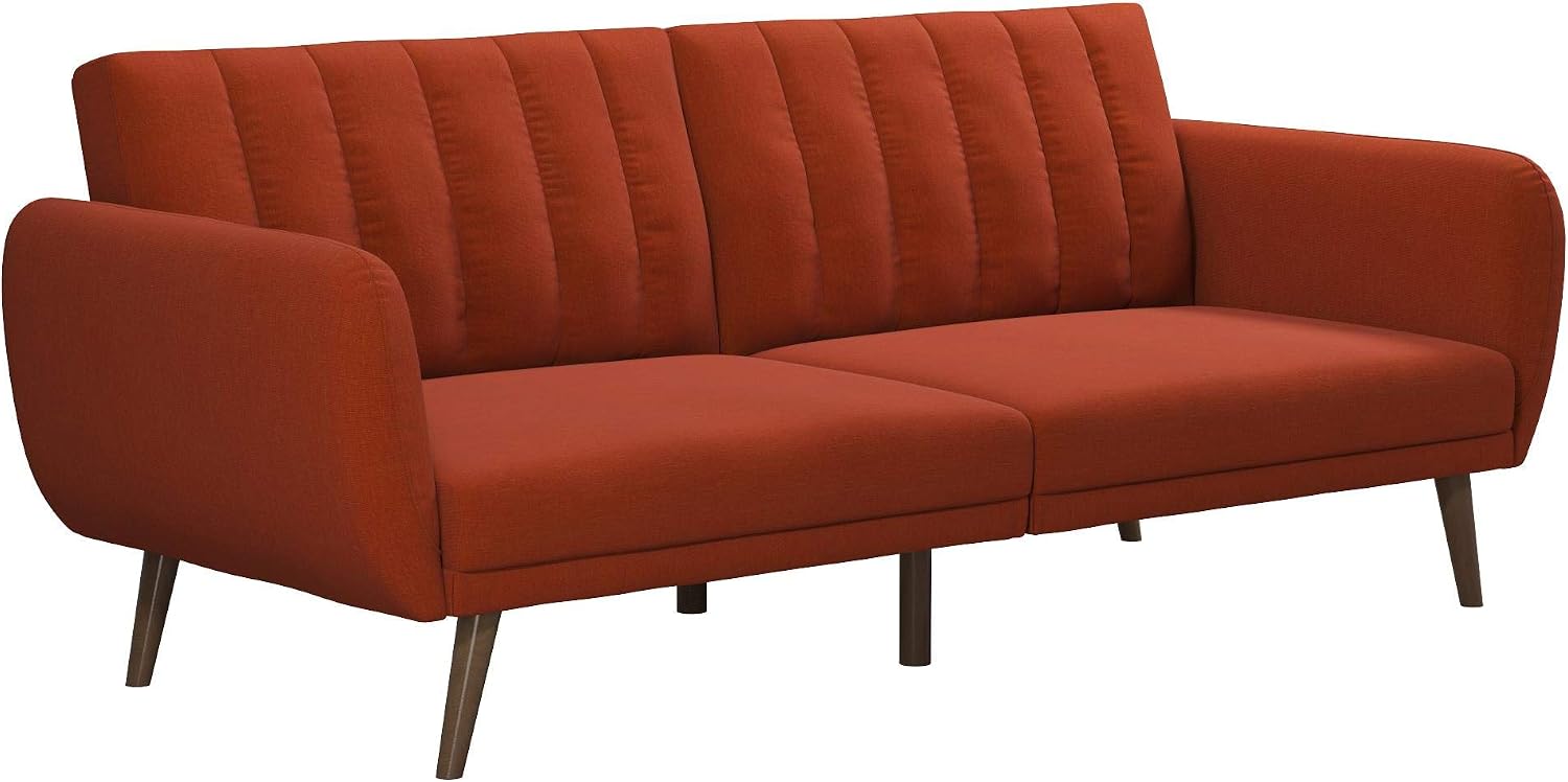 Novogratz Brittany Futon Sofa Bed and Couch Sleeper, Camel Faux Leather
