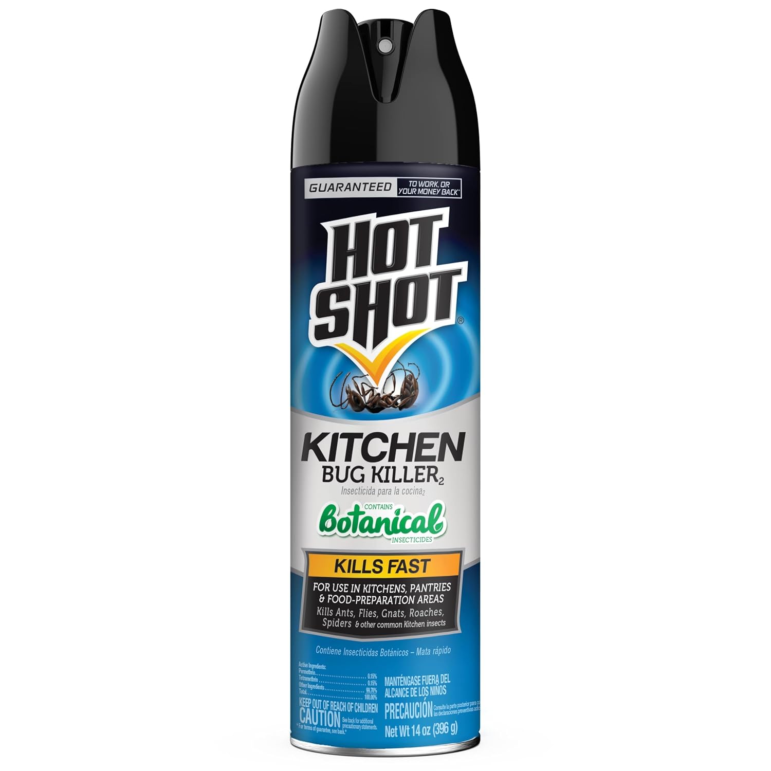 Hot Shot Kitchen Bug Killer Spray, Controls Ants, Flies, Roaches, Spiders and More, Indoor Bug Killer, Botanical Insecticides, 14 Ounce