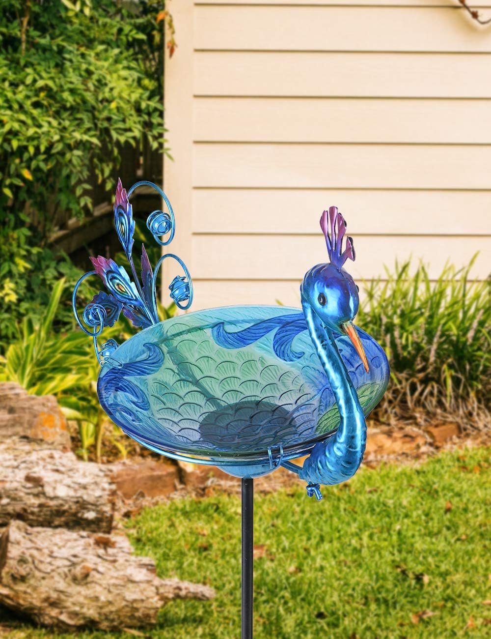 MUMTOP Outdoor Bird Bath Solar Birdbath Garden Feeder with Metal Stake,Blue