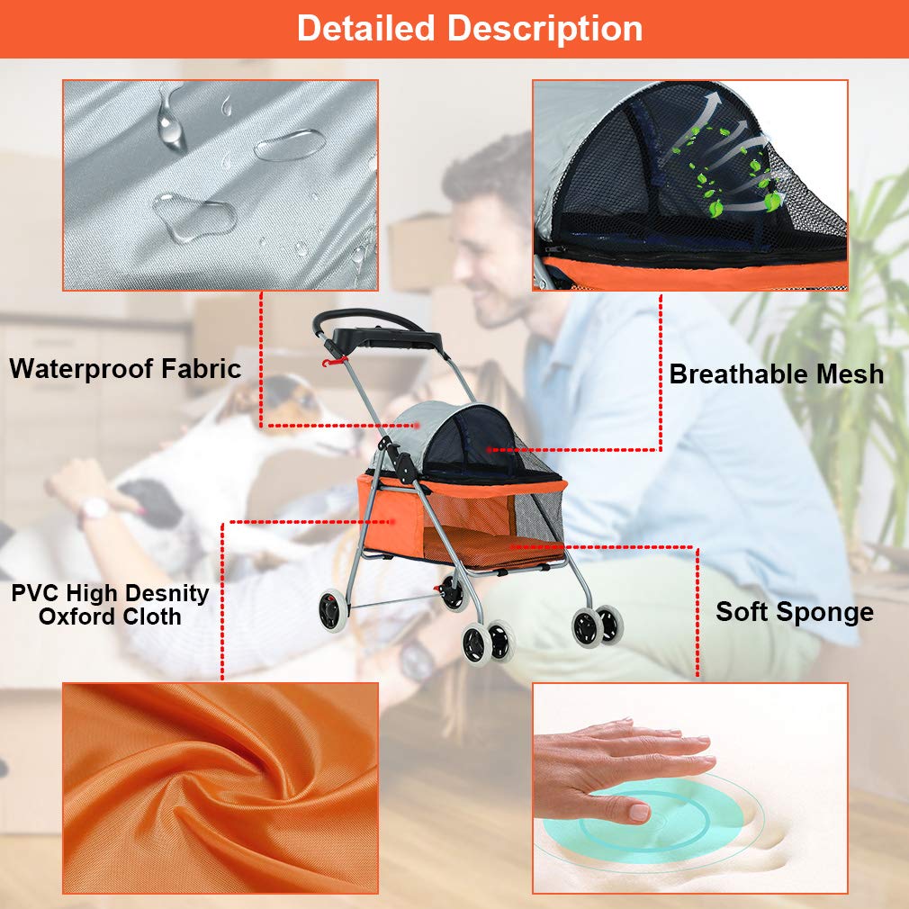 Pet Stroller 4 Wheels Posh Folding Waterproof Portable Travel Cat Dog Stroller with Cup Holder,Blue