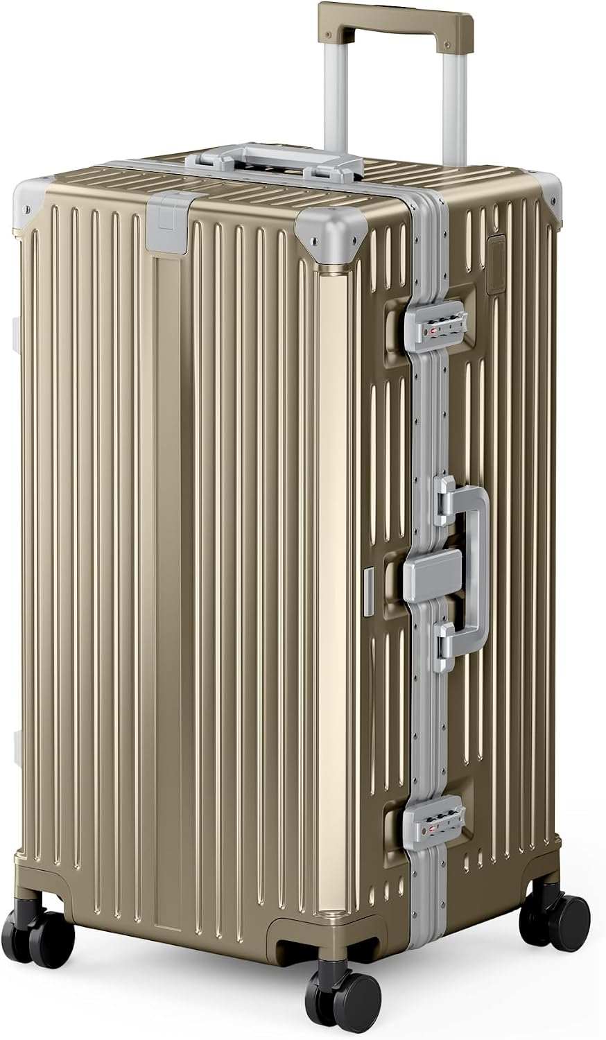 ALPHA CAMP Trunk Luggage 28 Inch with Aluminum Frame Zipperless Suitcase | Large Checked Thickened 3-Layer PC Hardside Luggage with TSA Lock,Charging Port,Cup Holder and Spinner Wheels for Travel