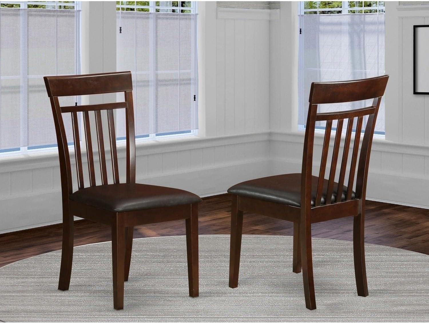East West Furniture CAC-MAH-LC Capri Kitchen Dining Chairs - Faux Leather Upholstered Solid Wood Chairs, Set of 2, Mahogany