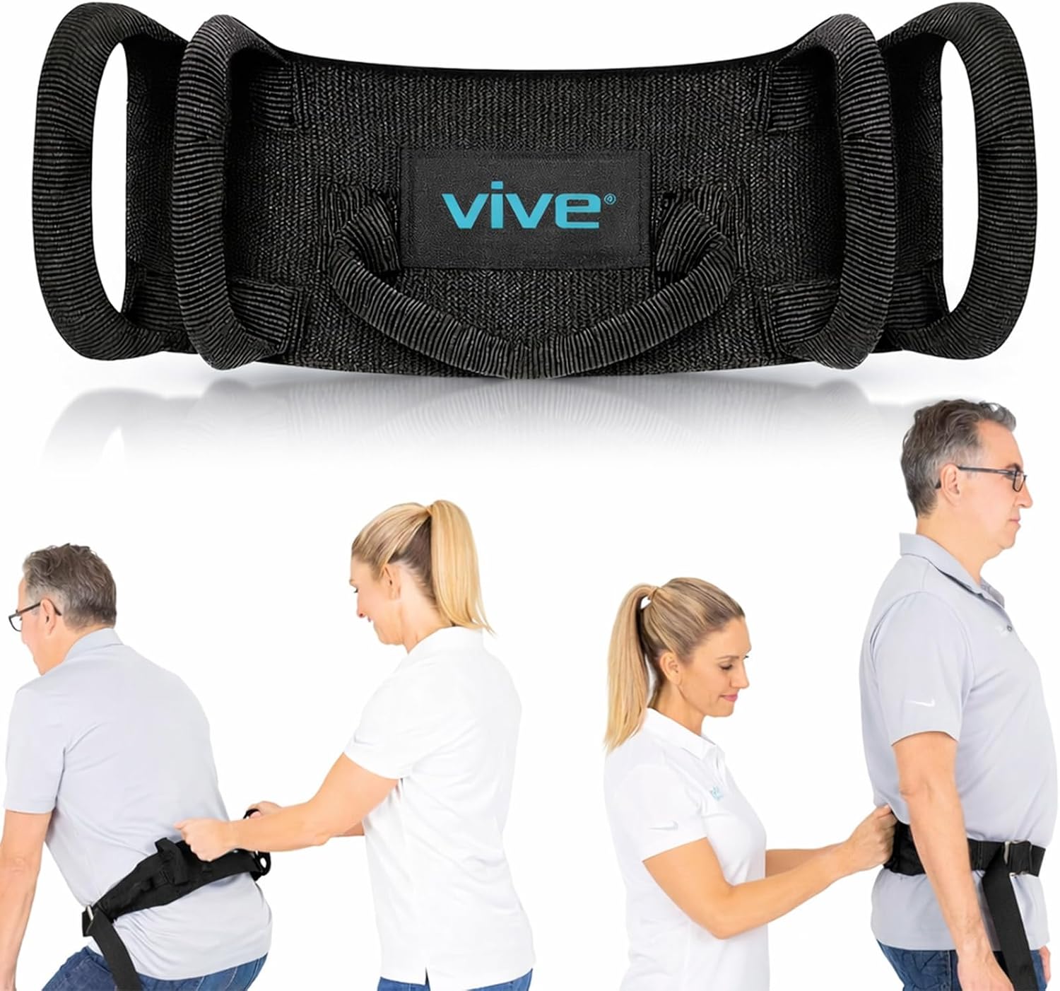 Vive Gait Belt (350lbs) Transfer Belt with Handles - Medical Nursing Safety Patient Assist - Bariatric, Elderly, Handicap