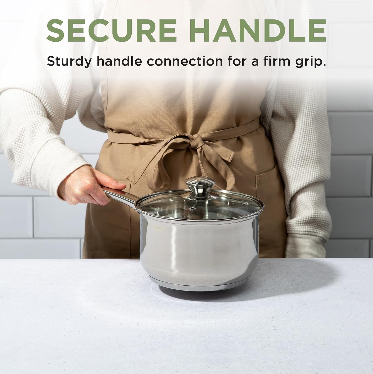 Ecolution Stainless Steel Sauce Pan, Encapsulated Induction Ready Cooking Pot with Glass Lid, Oven Safe, Dishwasher Safe Soup Pot, 2-Quart