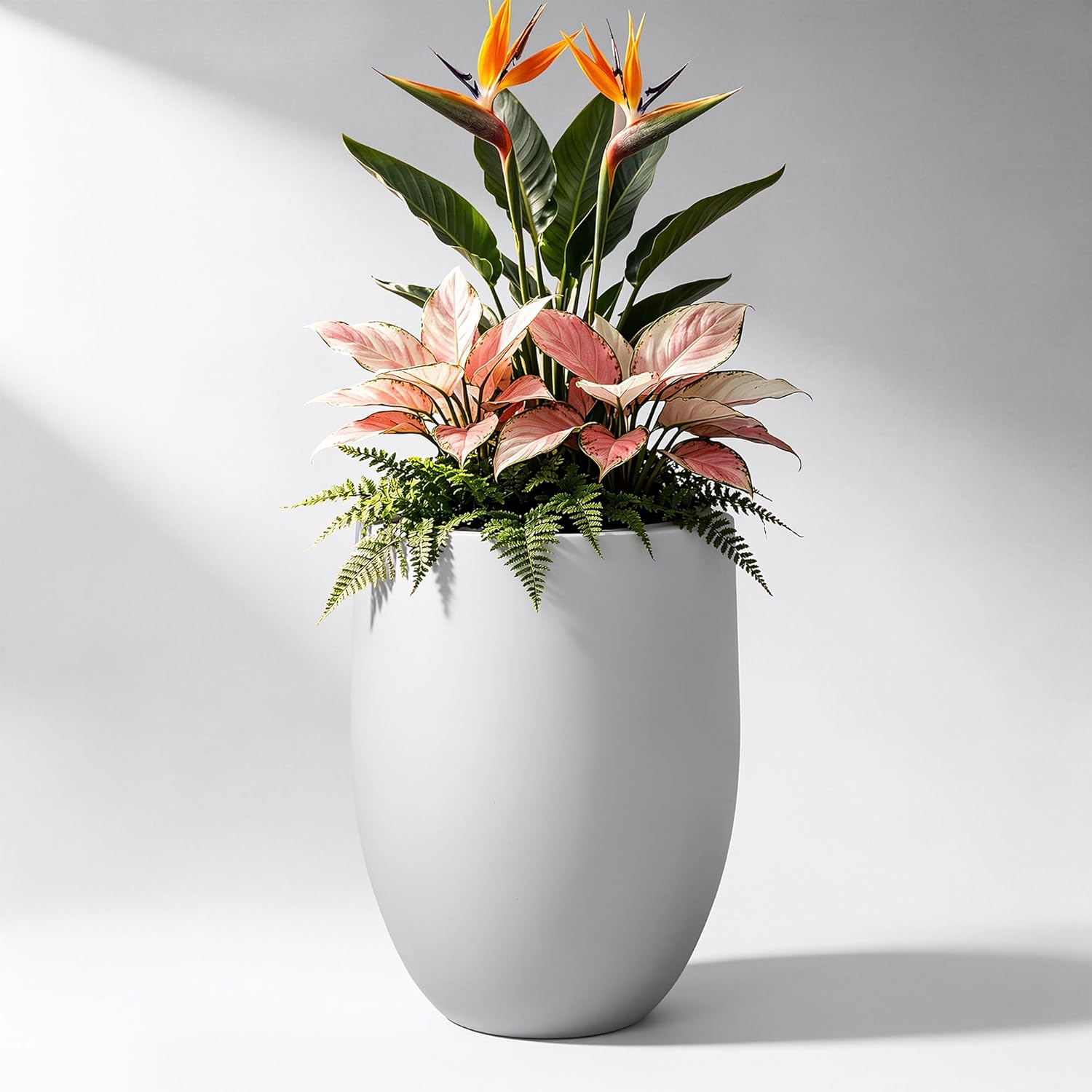 Kante Tall Concrete Planter 21.7" Modern White Floor Pot for Indoor Outdoor