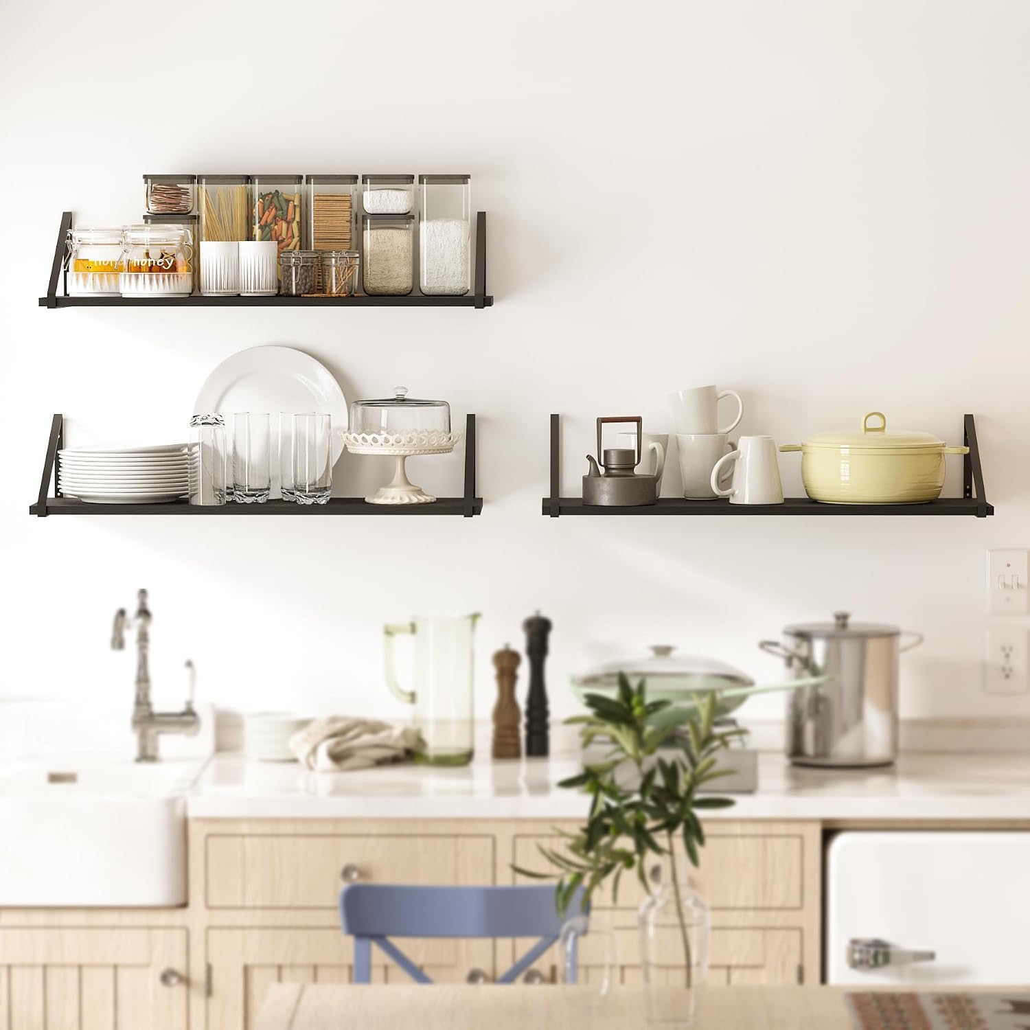 BAMEOS Floating Shelves Rustic Wood Wall Shelf, Small Bookshelf for Living Room, Office, Bedroom, with Metal Bracket