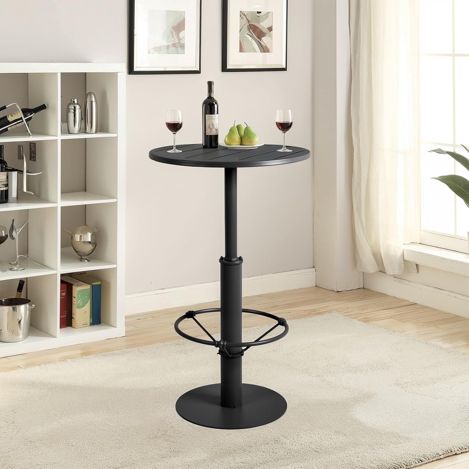 LOKKHAN 42" Tall Rustic Industrial Bar Table 19.68" Dia Round Wooden Top Metal Frame Height Fixed Standing Pub Dining Room Bistro Cocktail Table, Black & Brown