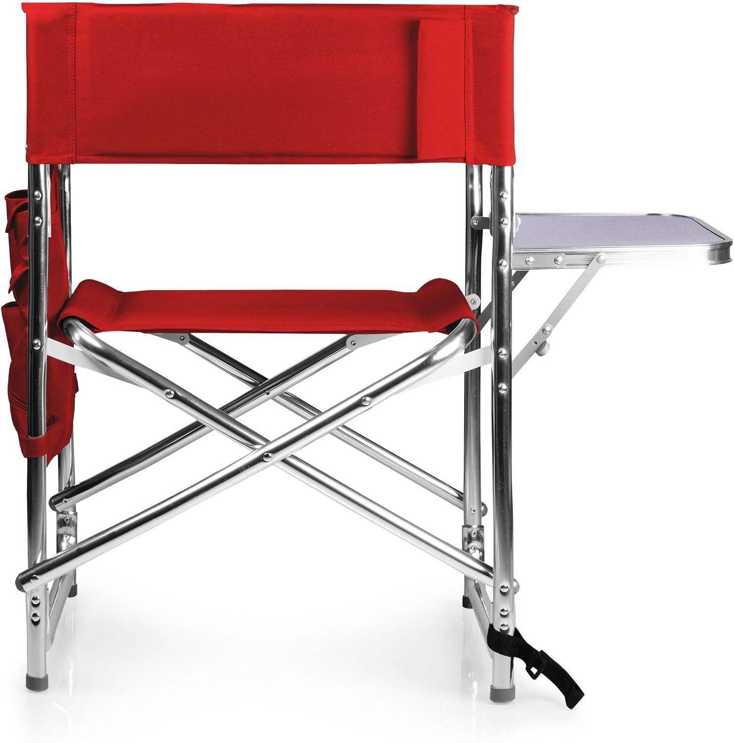 PICNIC TIME Sports Chair with Side Table and Armrest Caddy, Lightweight Aluminum Folding Outdoor Camping Chair for Adults, Portable Director Style Lawn Seating with Pockets & Carry Strap, (Navy Blue)