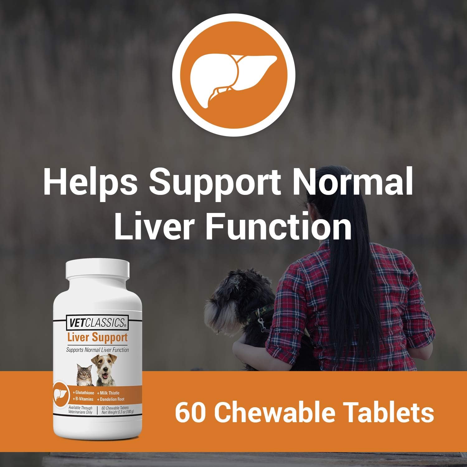 Liver Support Pet Health Supplement for Dogs, Cats – Liver Functions – B-Vitamins, Glutathione, Milk Thistle – Soft Tablets, Chews – 60 Chewable Tablets