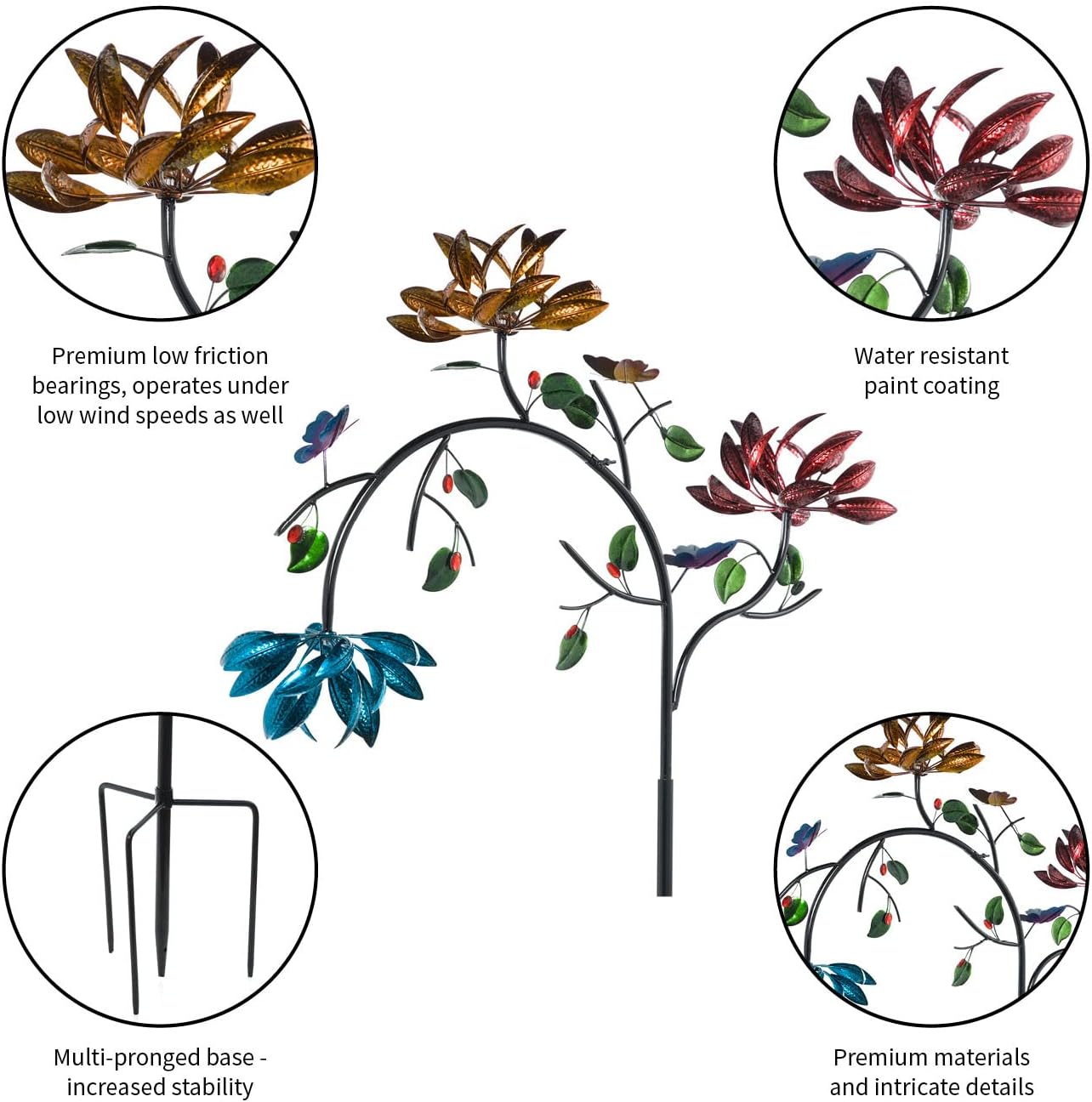Evergreen Garden Beautiful Summer Multi Colored Flowers Wind Spinner | 91 inches Tall x 41 Inches Wide | Fade and Weather Resistant | Metal Stake