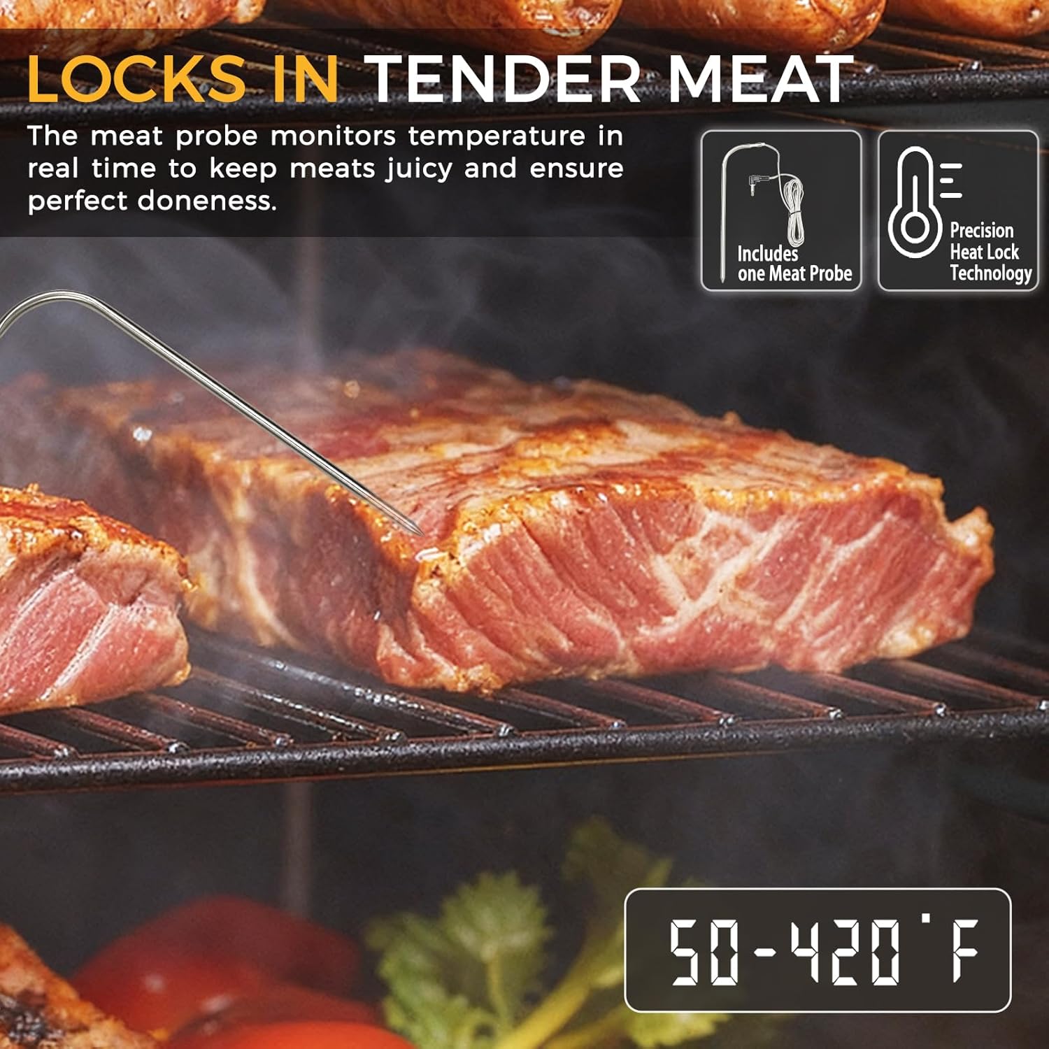 Pellet Smoker with Cover, Electric Wood Pellet Smoker Grill With Meat Probe and Hook, 616 Sq in Cooking Area LED Display Temperature Control
