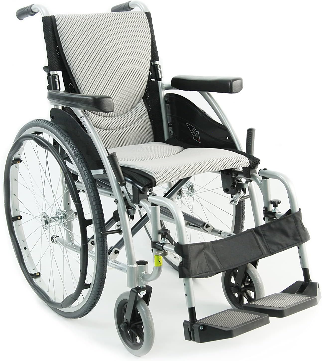 Karman 25 lbs Ergonomic Wheelchair with Removable Footrest 18" Silver