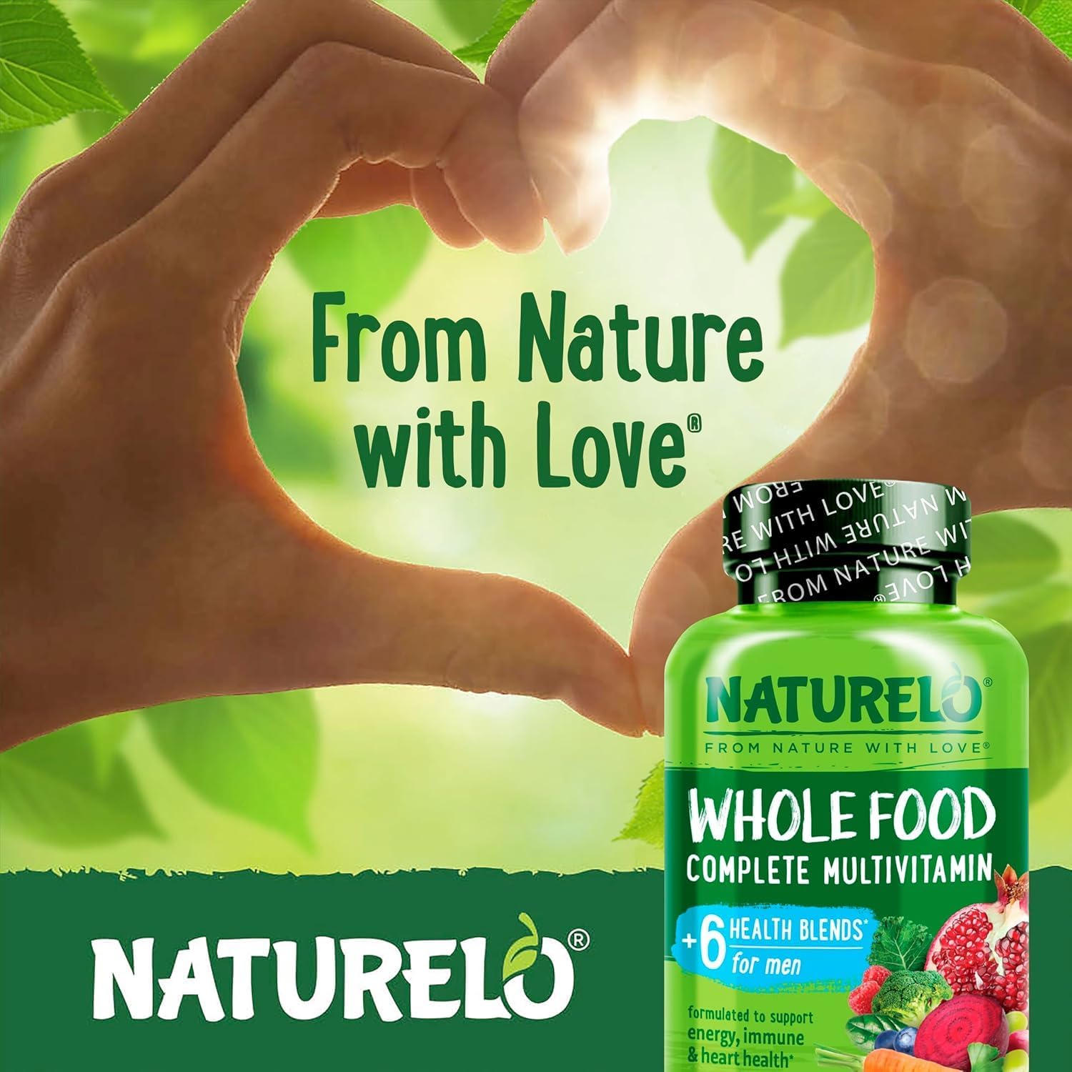 NATURELO Men's Multivitamins - Whole Food Multivitamin for Men, 120 Caps | Vitamins, minerals, vegetarian capsules, energy, brain, heart, eye health*