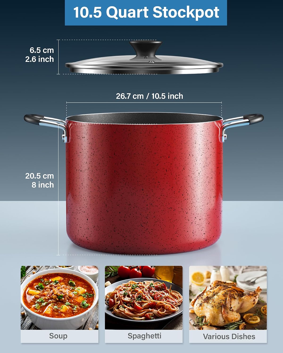 Cook N Home 10.5 Quart Non Stick Stock Pot with Lid, Large Pots for Cooking