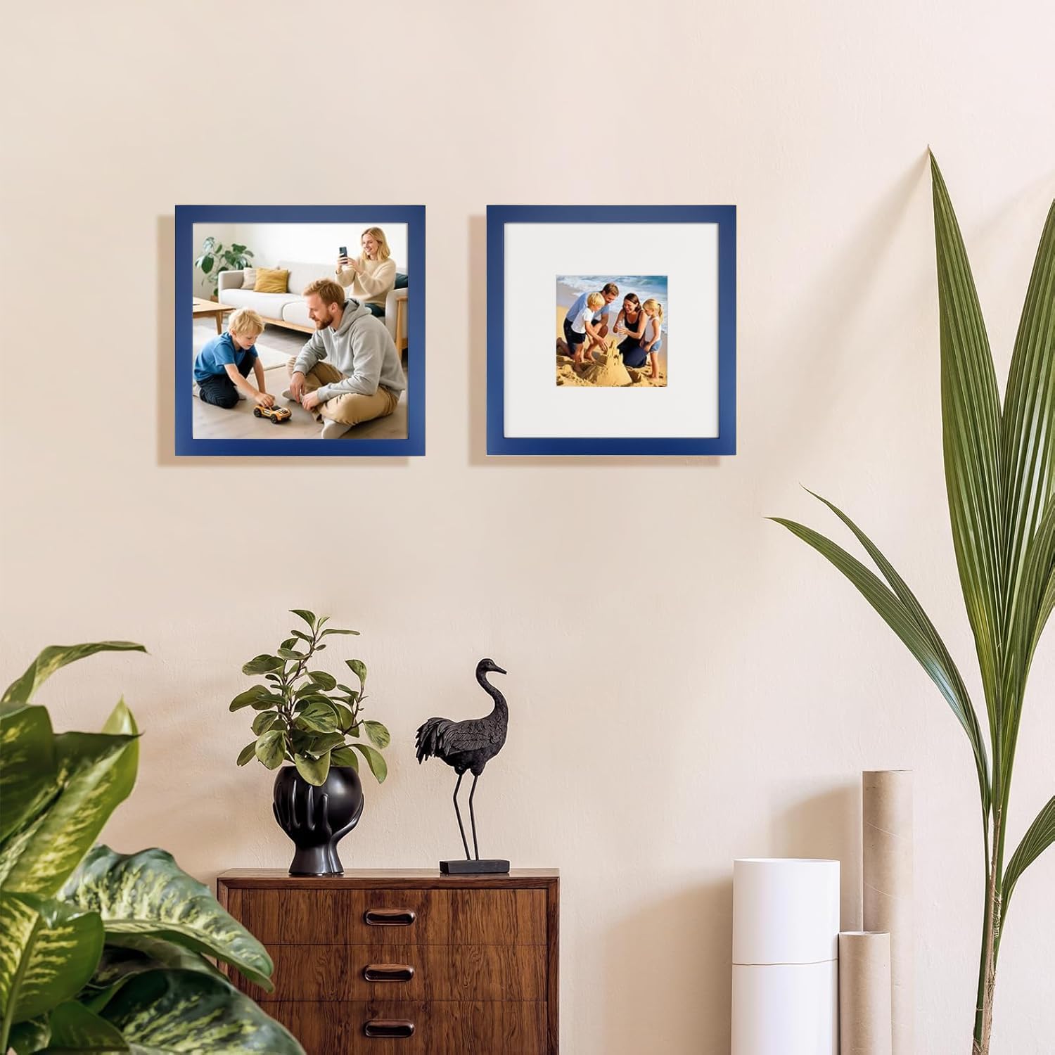 Picture Frames 8x8 2 Pack Made of Solid Wood Black for Wall Mounting and Tabletop Display