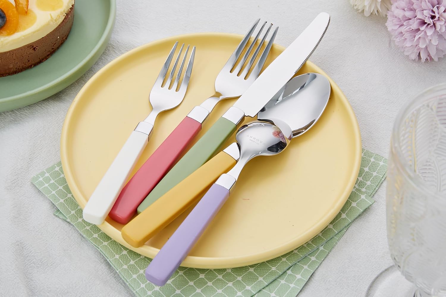 ANNOVA Silverware Set Stainless Steel Colorful Tableware Kitchen Flatware Set Utensils, Includes Dinner Knives, Forks, Spoons