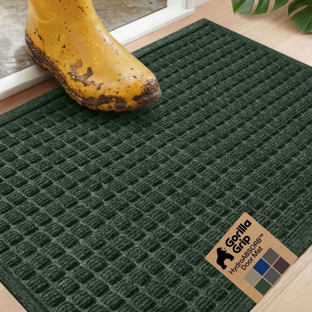 GORILLA GRIP® HydroABSORB Door Mat for Indoor Outdoor Use, 29x17 Black