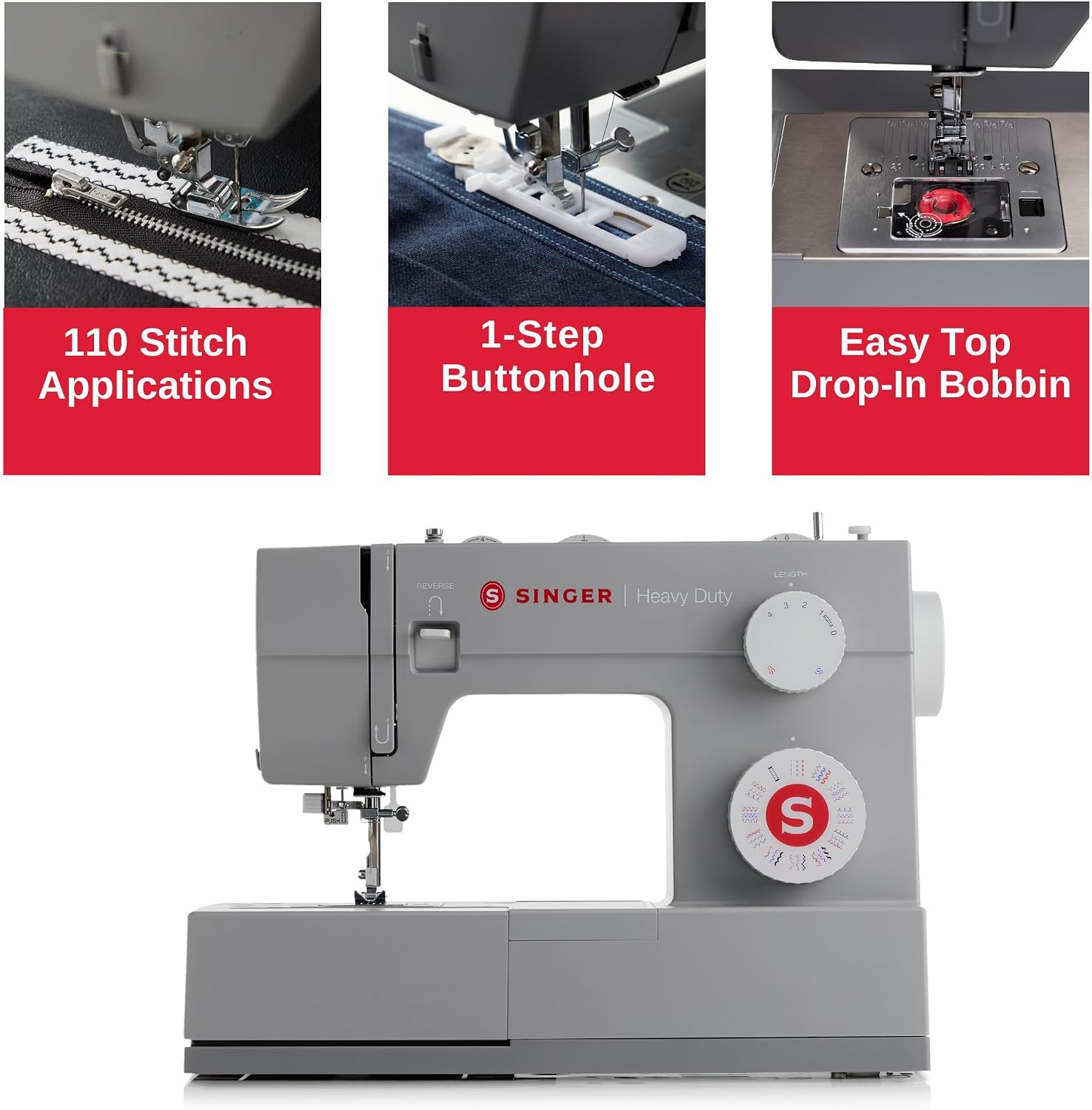 SINGER | Heavy Duty 4452 Sewing Machine 4411, 4423, 4432, and 4452 Mechanical Heavy Duty Sewing Machines Extension Table, Gray