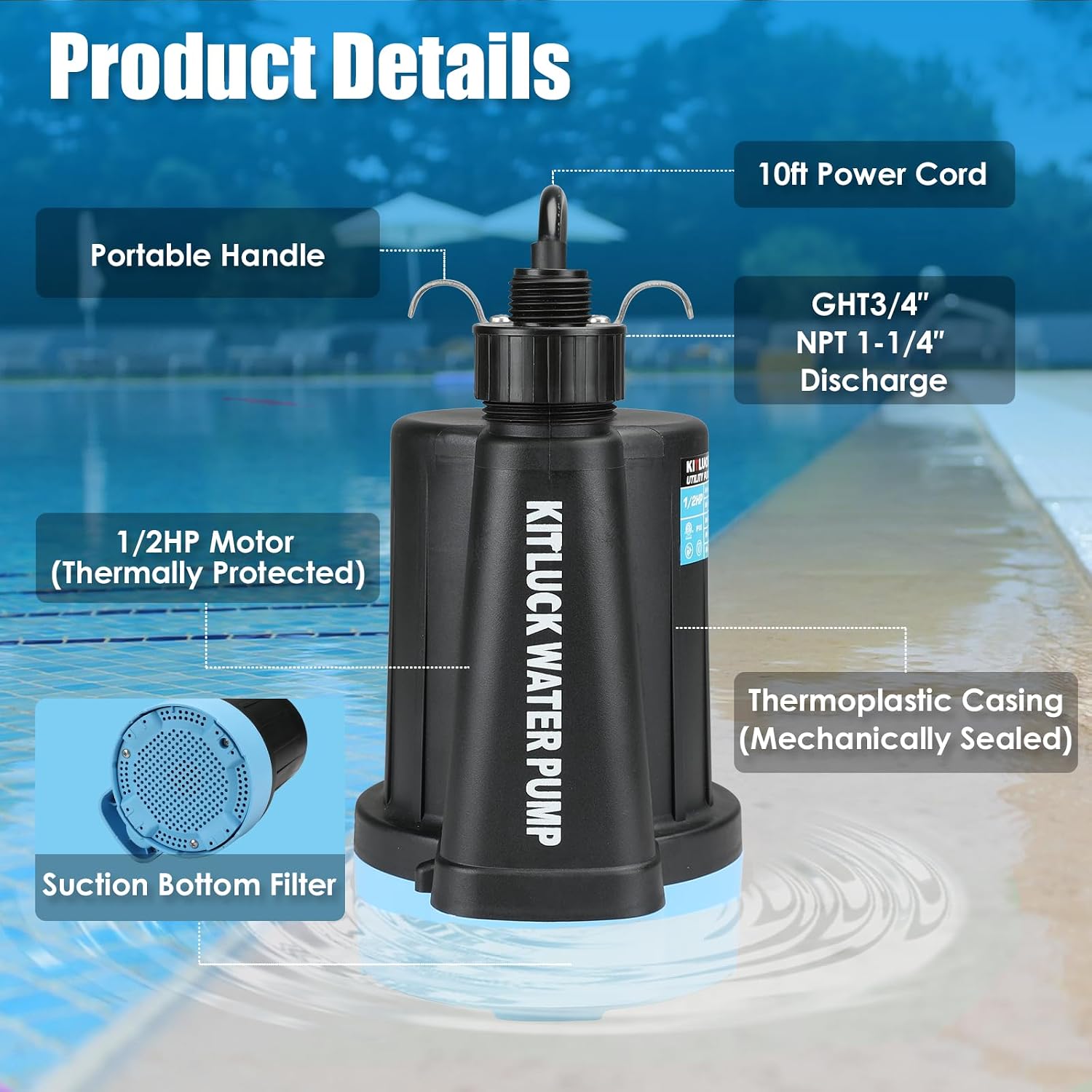 Water Transfer Garden Pump, 1.6 HP 1000GPH Portable Electric Shallow Well Jet Pump, Stainless Steel Sprinkler Pressure Booster Pump for Pool Draining, Lawn Fountain, Irrigation, Water Removal