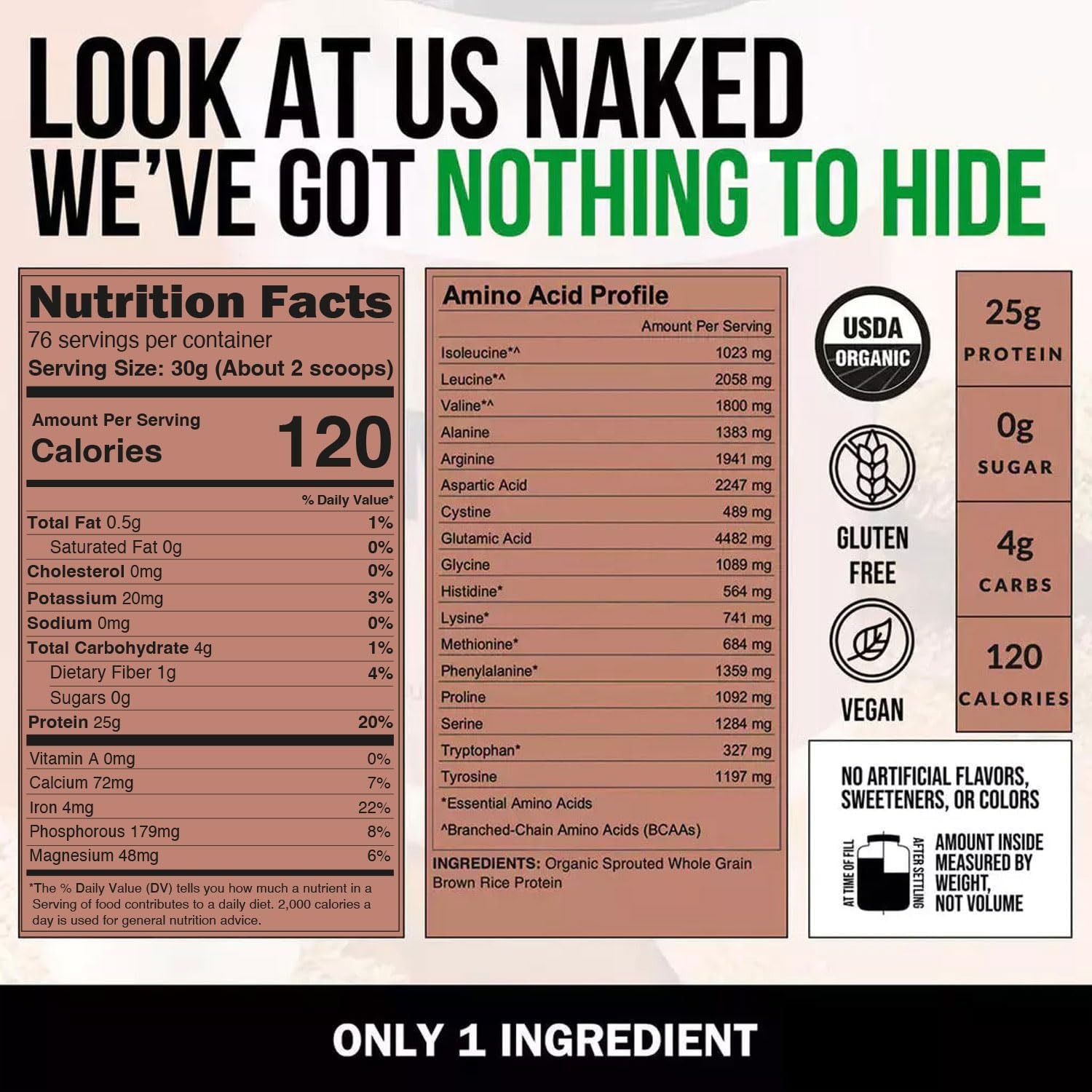 NAKED nutrition Rice - Organic Brown Rice Protein Powder - Vegan Protein Powder - 5Lb Bulk, Gmo Free, Gluten Free & Soy Free. Plant-Based Protein, No Artificial Ingredients - 76 Servings