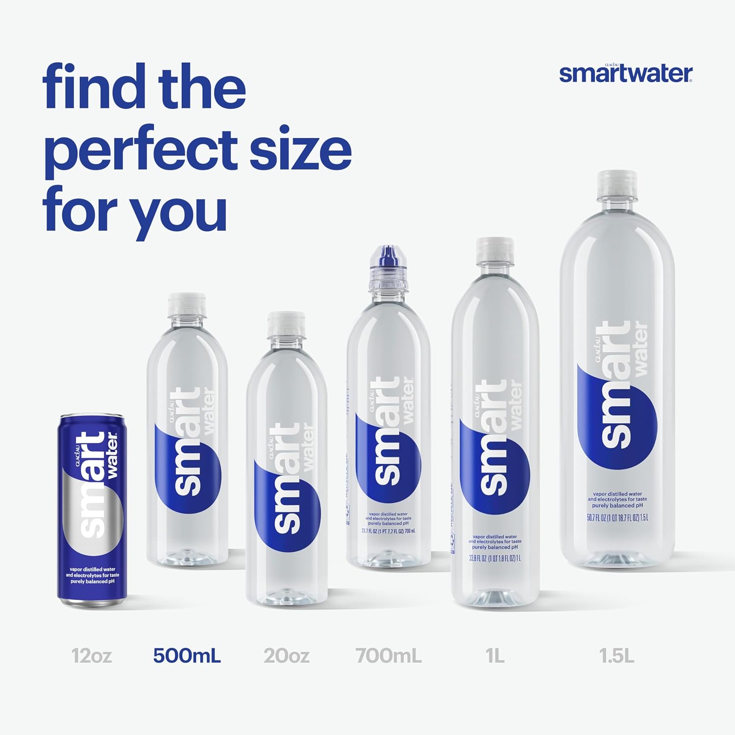 smartwater Vapor Distilled Water Bottles, 16.9 fl oz, 6 Pack | Purified water with antioxidant selenium, and electrolytes like potassium