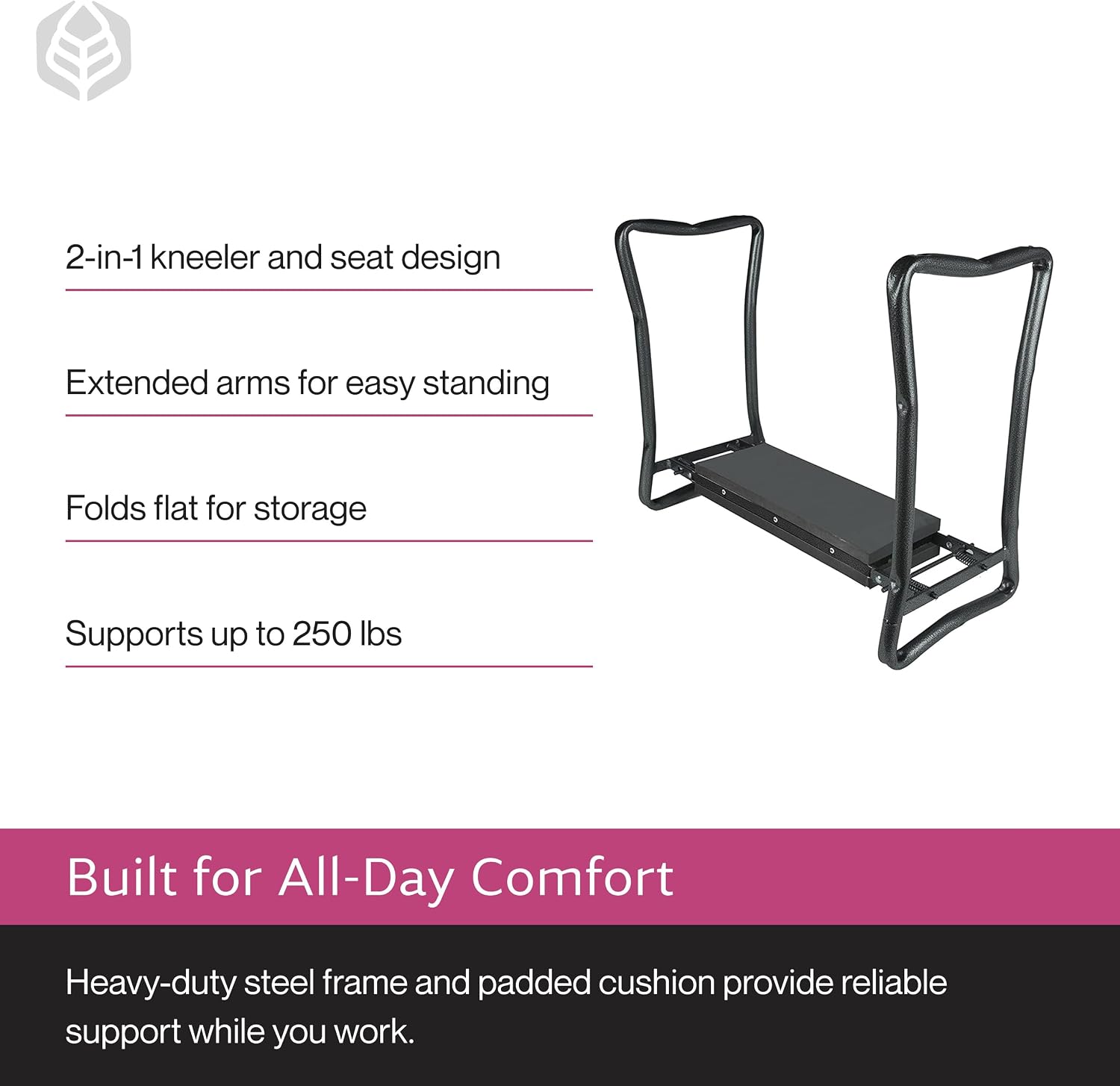 Yard Butler Garden Kneeler and Seat, Foldable Stool, Silver and Black | Foldable Gardening Stool and Kneeling Bench, Heavy Duty Steel, Foam Padded