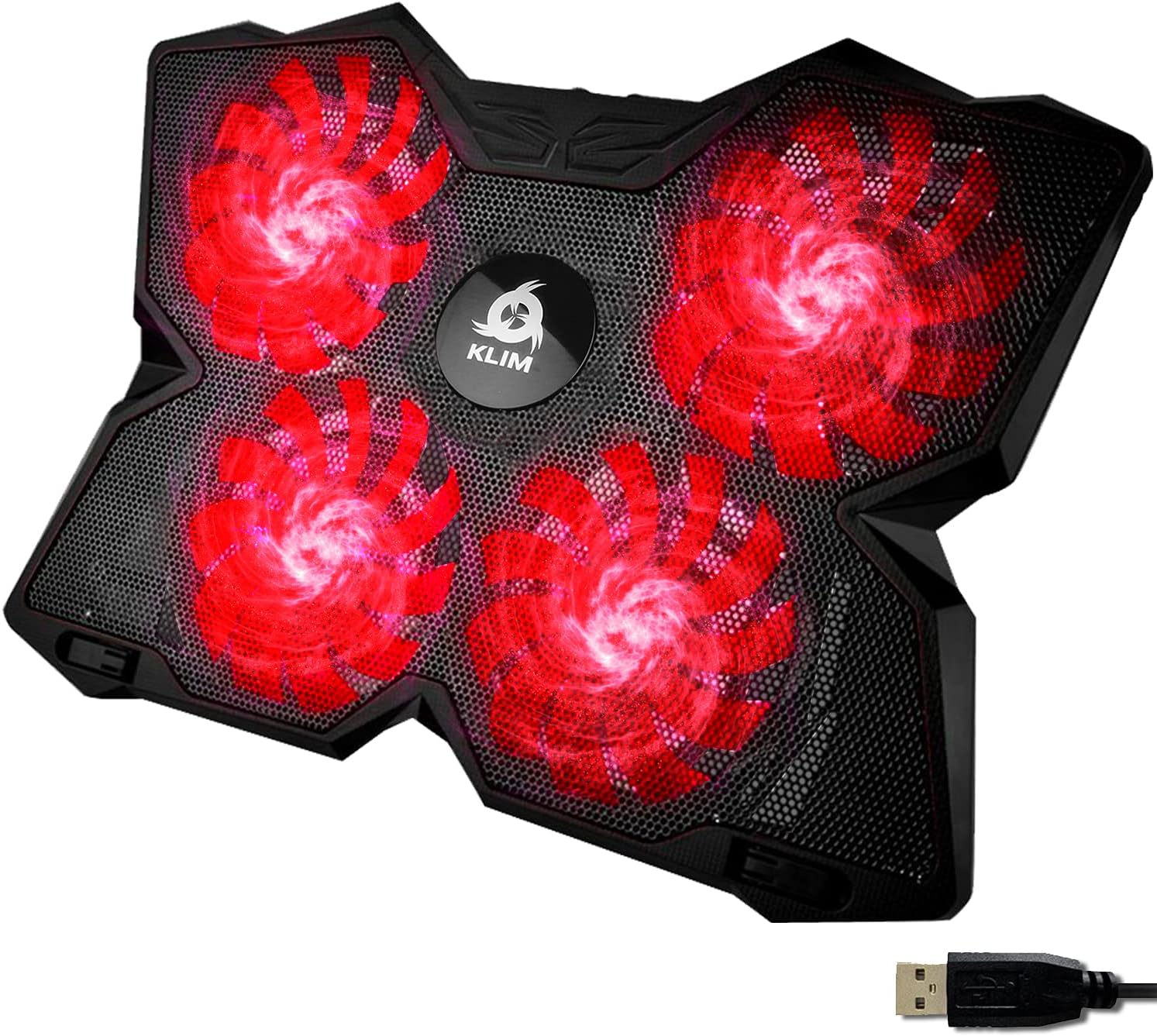 KLIM Wind Laptop Cooling Pad - More Than 500 000 Units Sold - New Version - The Most Powerful Rapid Action Cooling Fan - Laptop Stand with 4 Cooling Fans at 1200 RPM - USB Fan - PS5 PS4 - Blue
