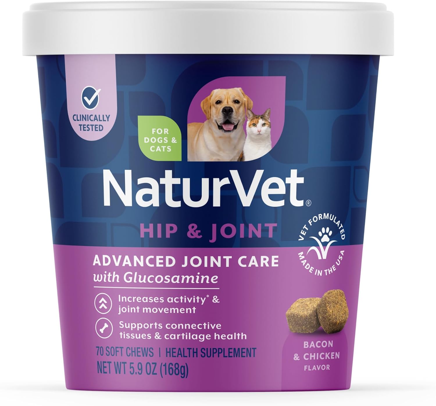 NaturVet – Glucosamine DS Plus - Level 2 Moderate Care – Supports Healthy Hip & Joint Function – Enhanced with Glucosamine, MSM & Chondroitin – for Dogs & Cats–70 Soft Chews