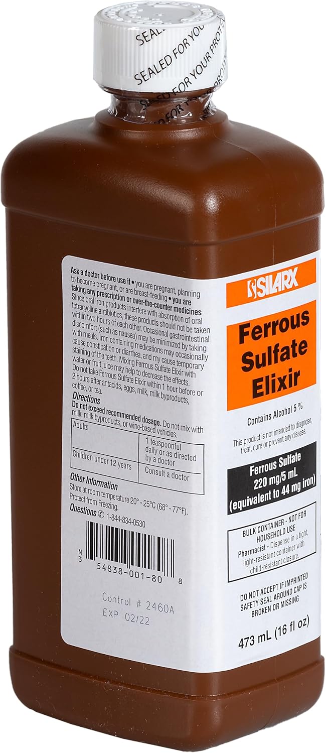 Ferrous Sulfate Elixir 220mg/5mL 16oz Bottle - 4 Pack